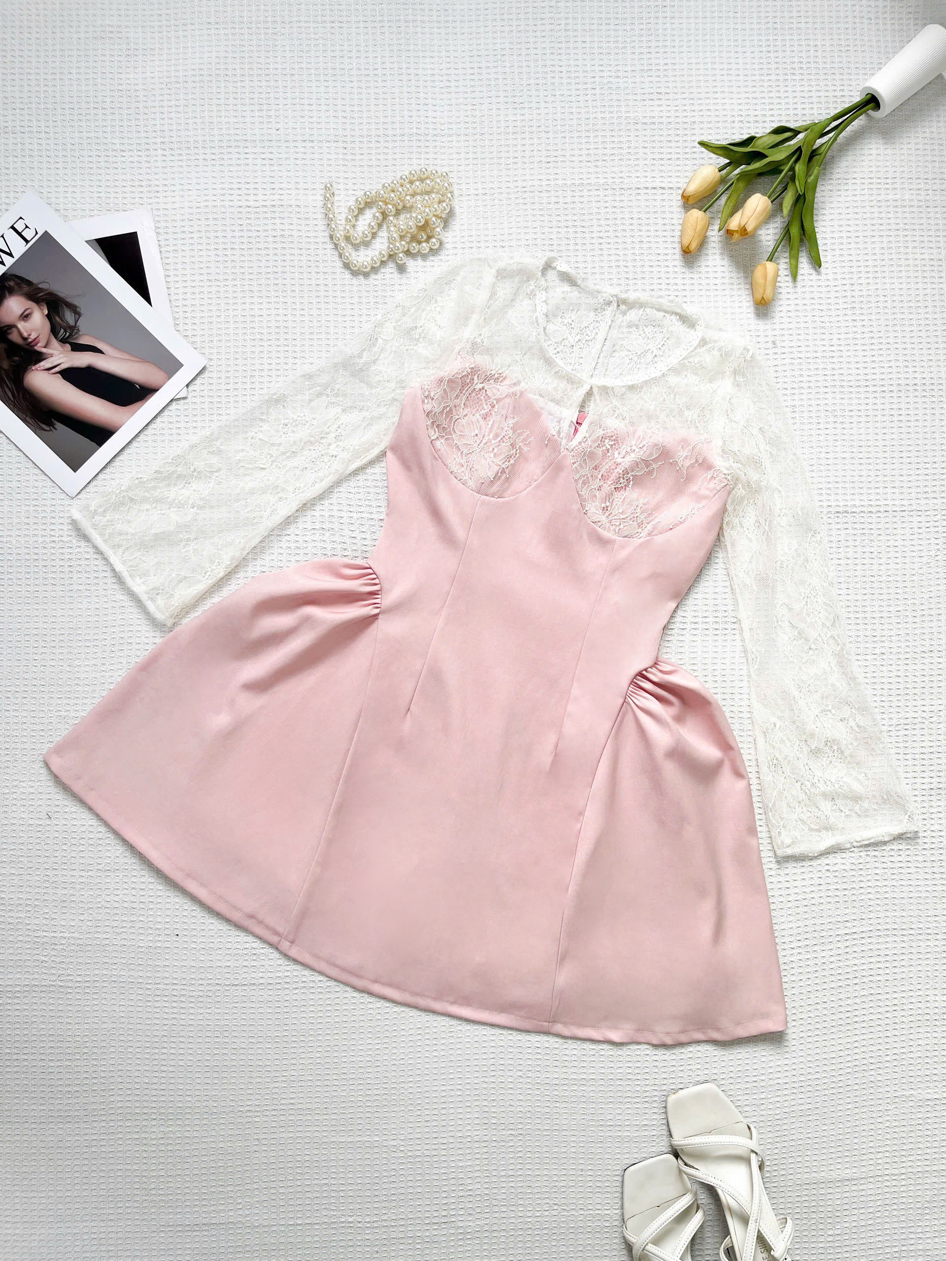 Đầm kiểu xòe nhẹ phối ren tay loe bigsize DA166 dành cho nàng béo mập từ 55-95kg_thumbnail_1