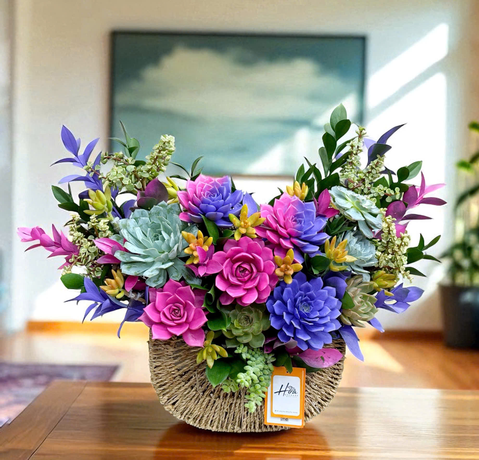 Giỏ hoa sen đá nghệ thật VT