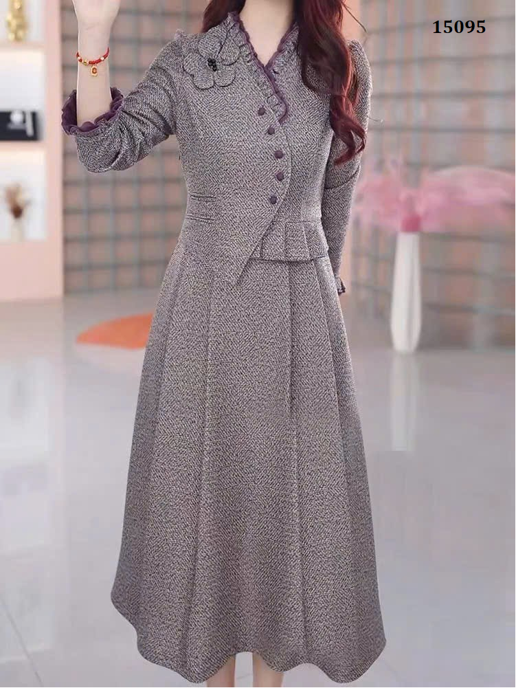 15095-Đầm xòe A dáng  peplum kết hoa bên vai ( bố ruby)_thumbnail_0