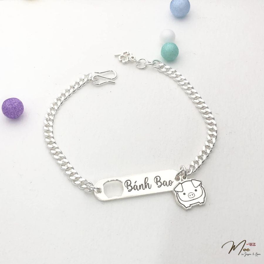 B55 - Lắc cho bé khắc tên họng xích đục lỗ