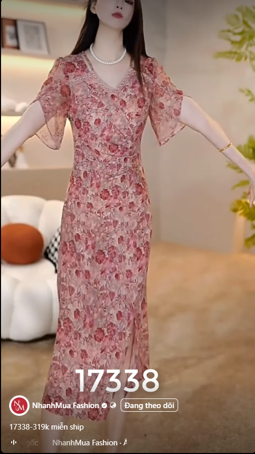 17338-Đầm voan hoa hồng  3D cách  điệu ( voan, lót)_thumbnail_1