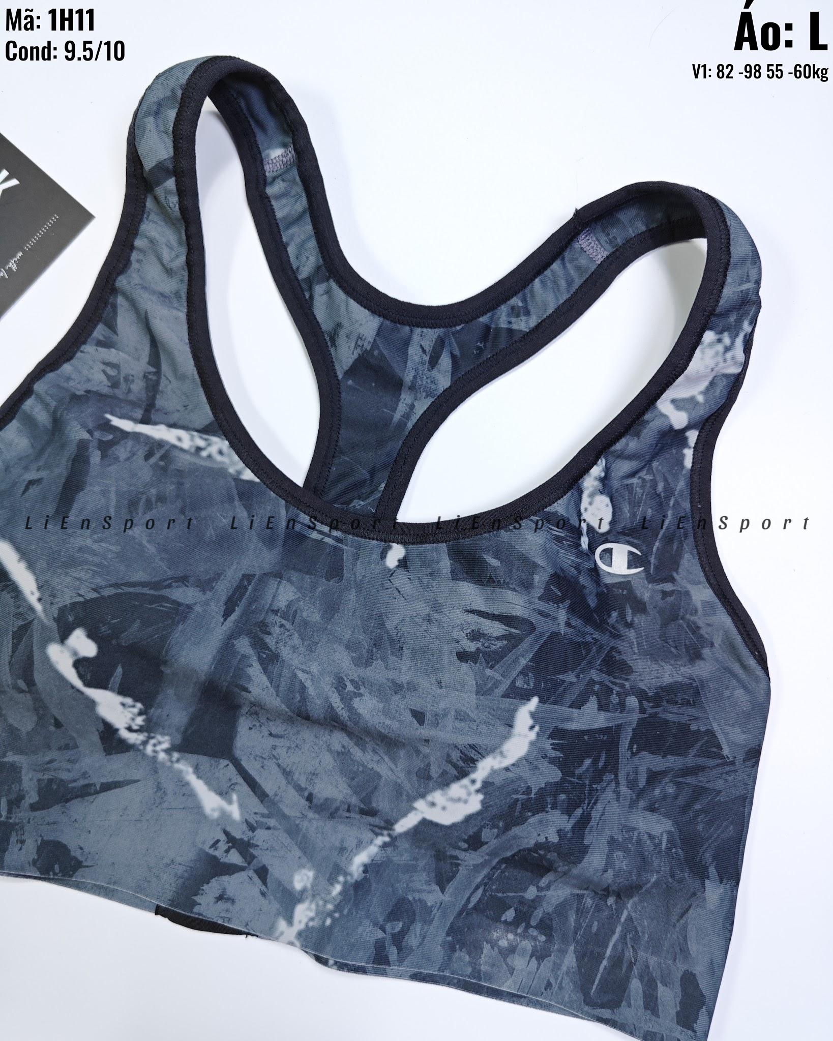 Champion Áo bra thể thao lưng chữ X Nữ Size L Xám đen loang trắng Auth 2nd Co giãn tốt Thấm hút mồ hôi Dáng ôm sát Phù hợp gym yoga chạy bộ Logo ép nhiệt Mã:1H11_thumbnail_2