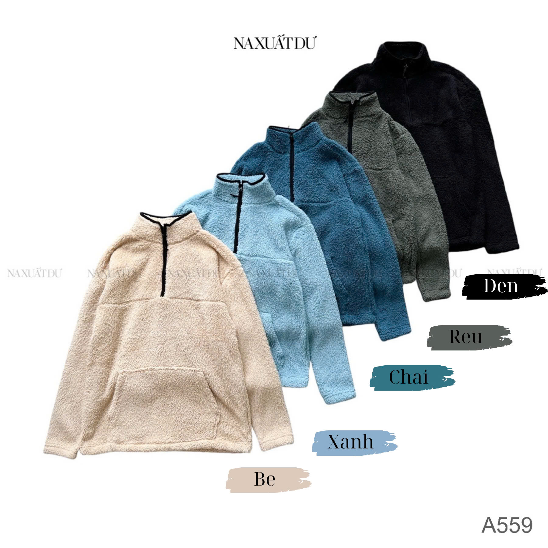 Set 2 Áo lông cổ có dây kéo unisex 