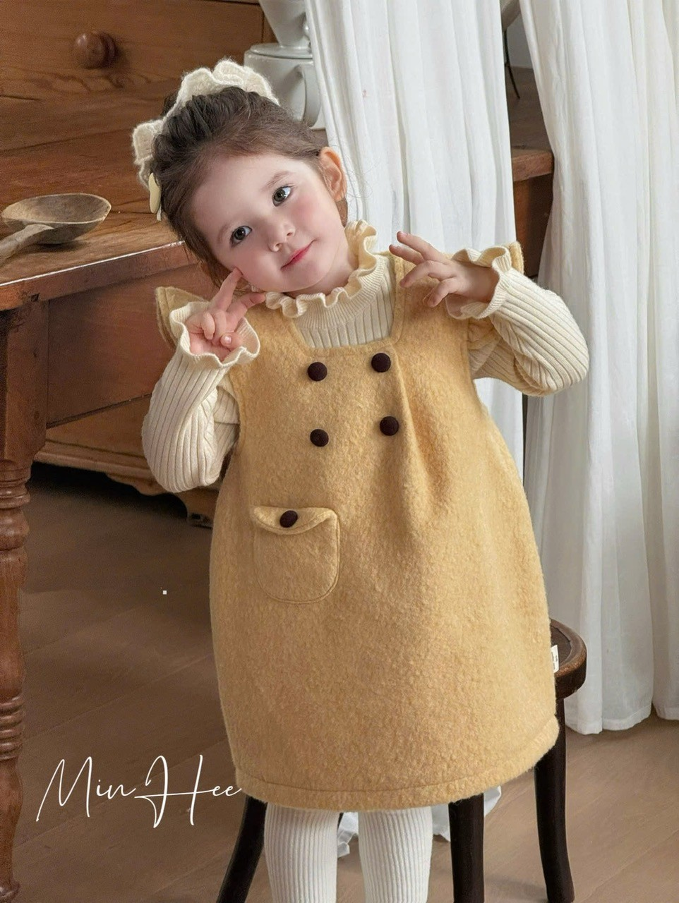 (D1) Váy dạ vàng 4 cúc túi lệch không kèm áo trong