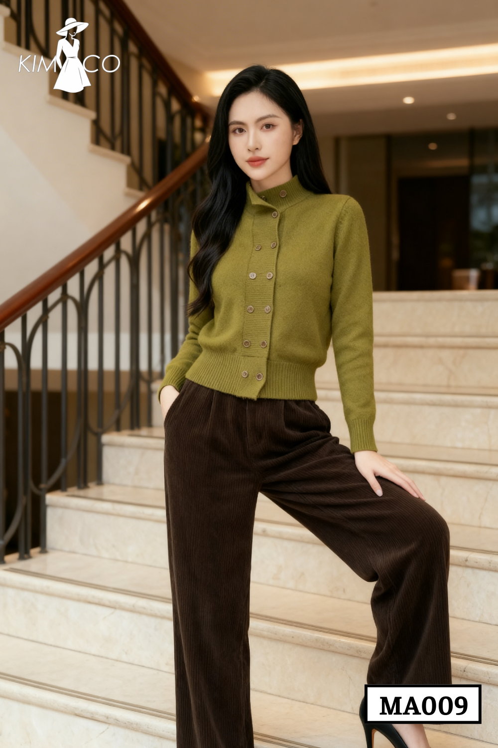 Áo Len Cổ Trụ Nút Đôi Xanh Rêu - MA009_thumbnail_2