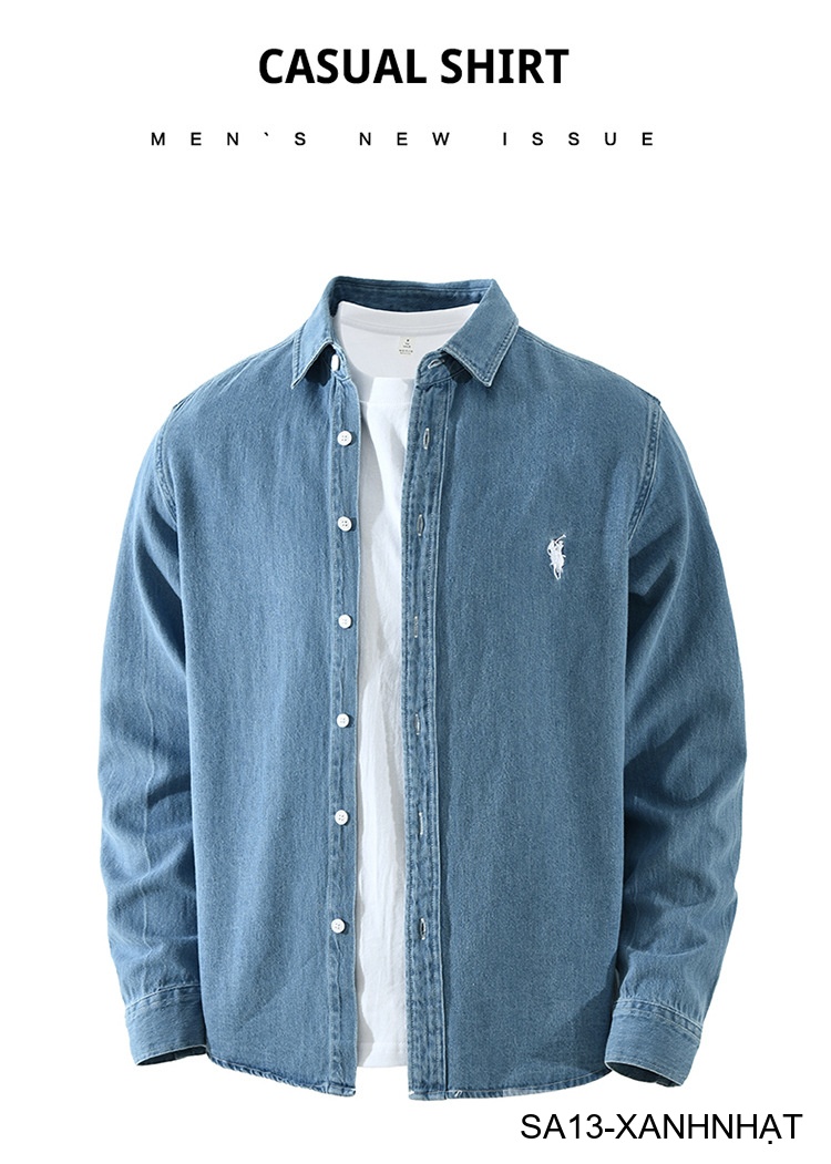 SA13 - Áo sơ mi nam dài tay phong cách Nhật, chất cotton mềm, form rộng thoải mái, 3 màu xanh nhạt/xanh đậm/đen_thumbnail_5