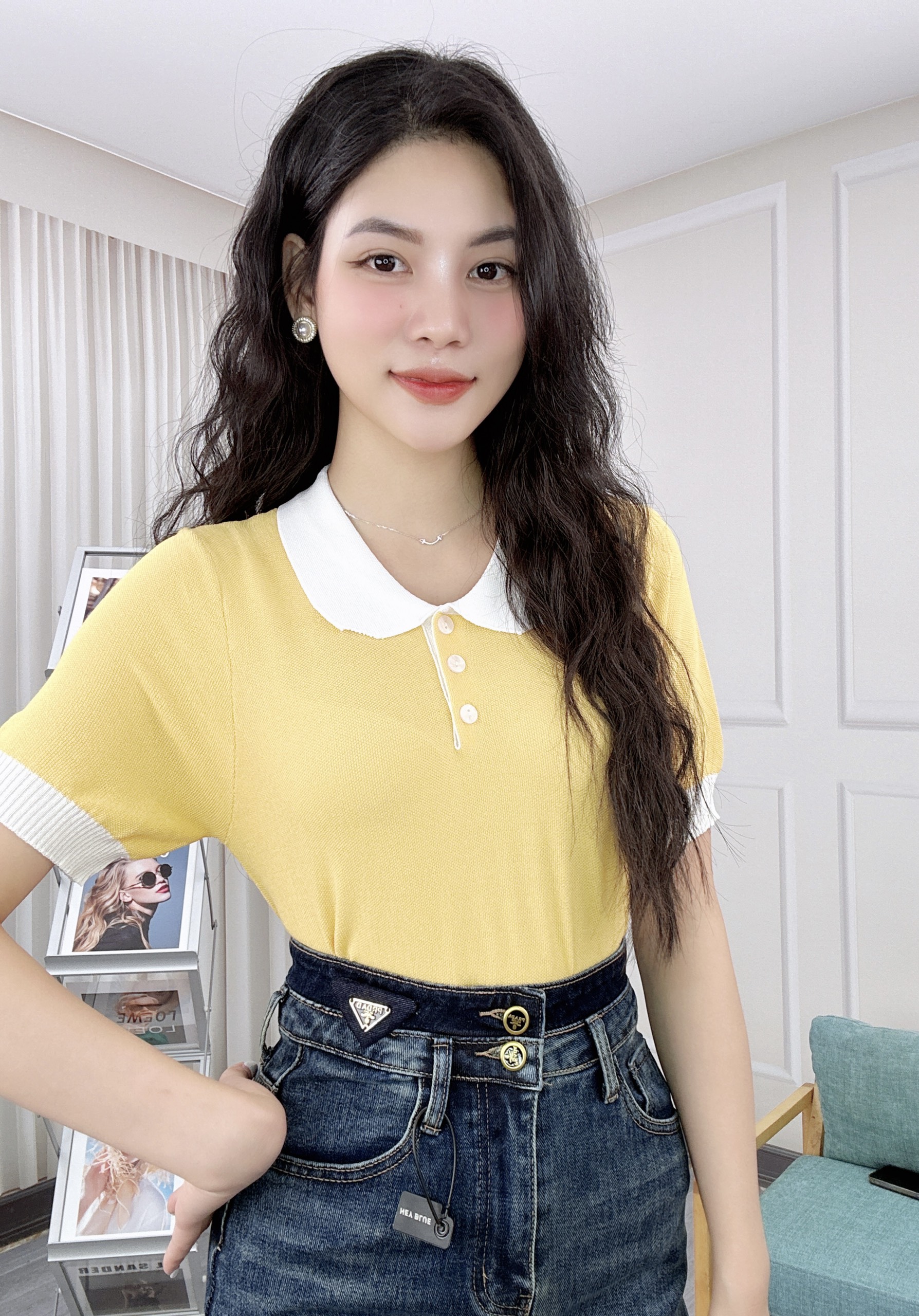 Áo Len Mongtoghi Kiểu Dáng Polo Basic Phối Tay Viền Trắng_thumbnail_3