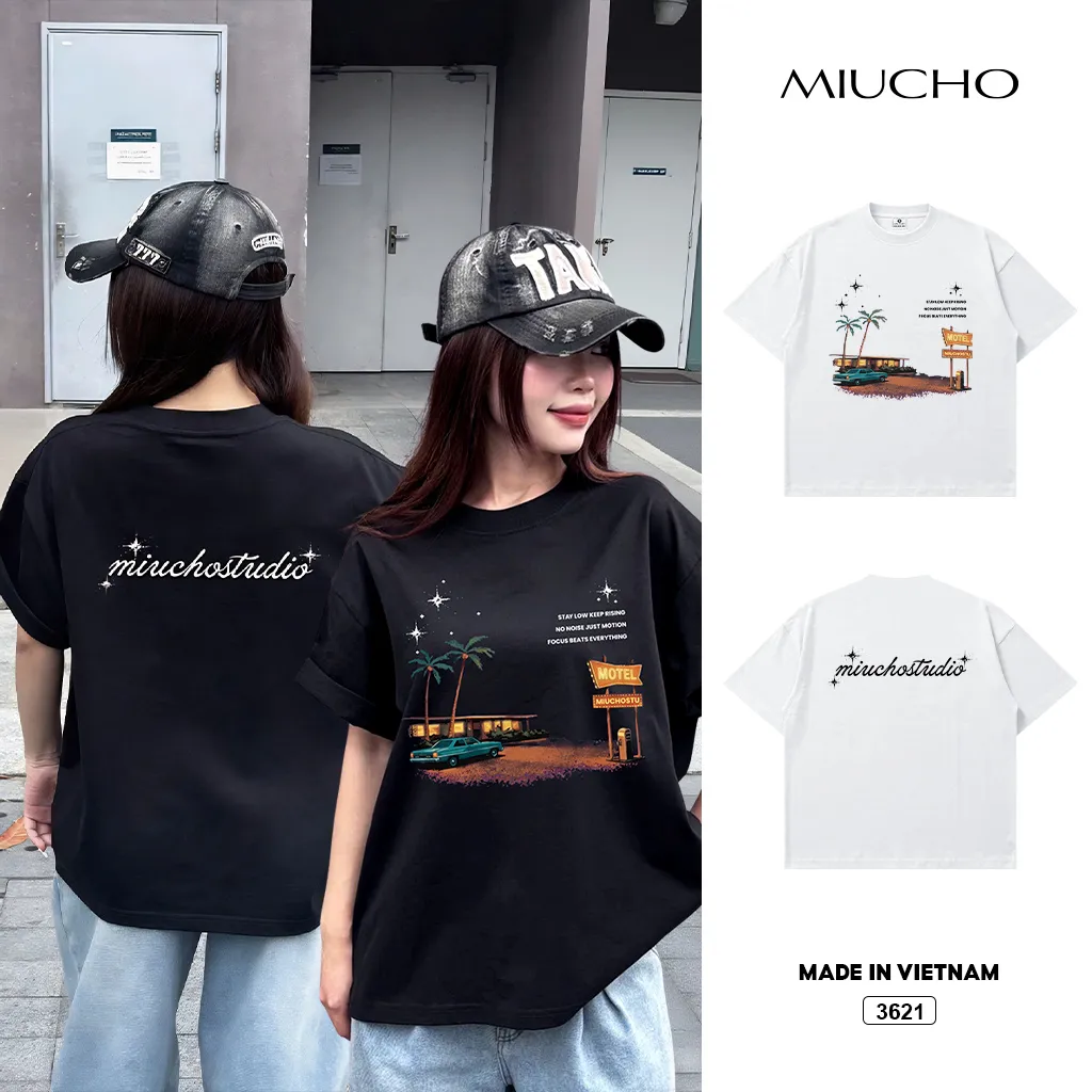 Áo thun boxy nam nữ cổ tròn Miucho Studio 3621