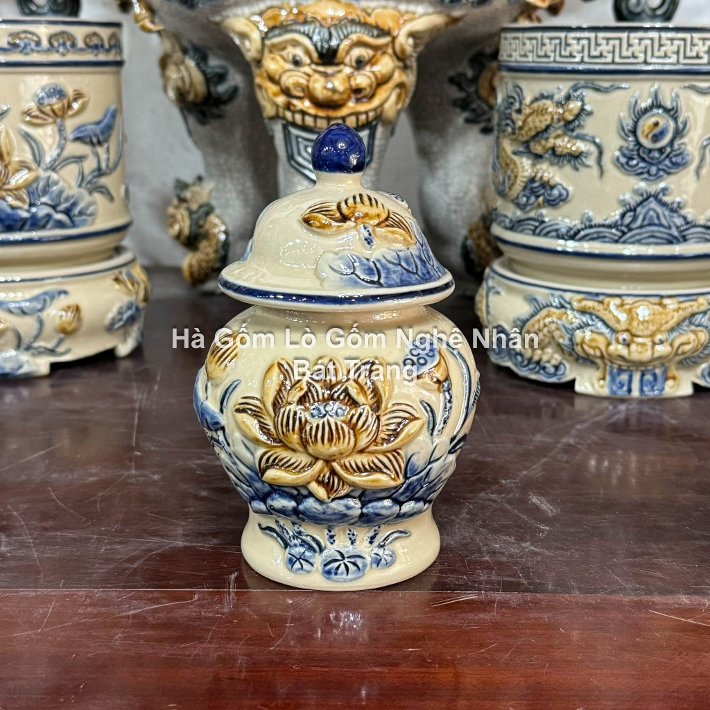 Đồ Thờ Cúng Choé Thờ Cúng Men Hoàng Thổ - Chum Thờ Cúng  Rồng Hoa Sen - Nghệ Nhân Chế Tác_thumbnail_1
