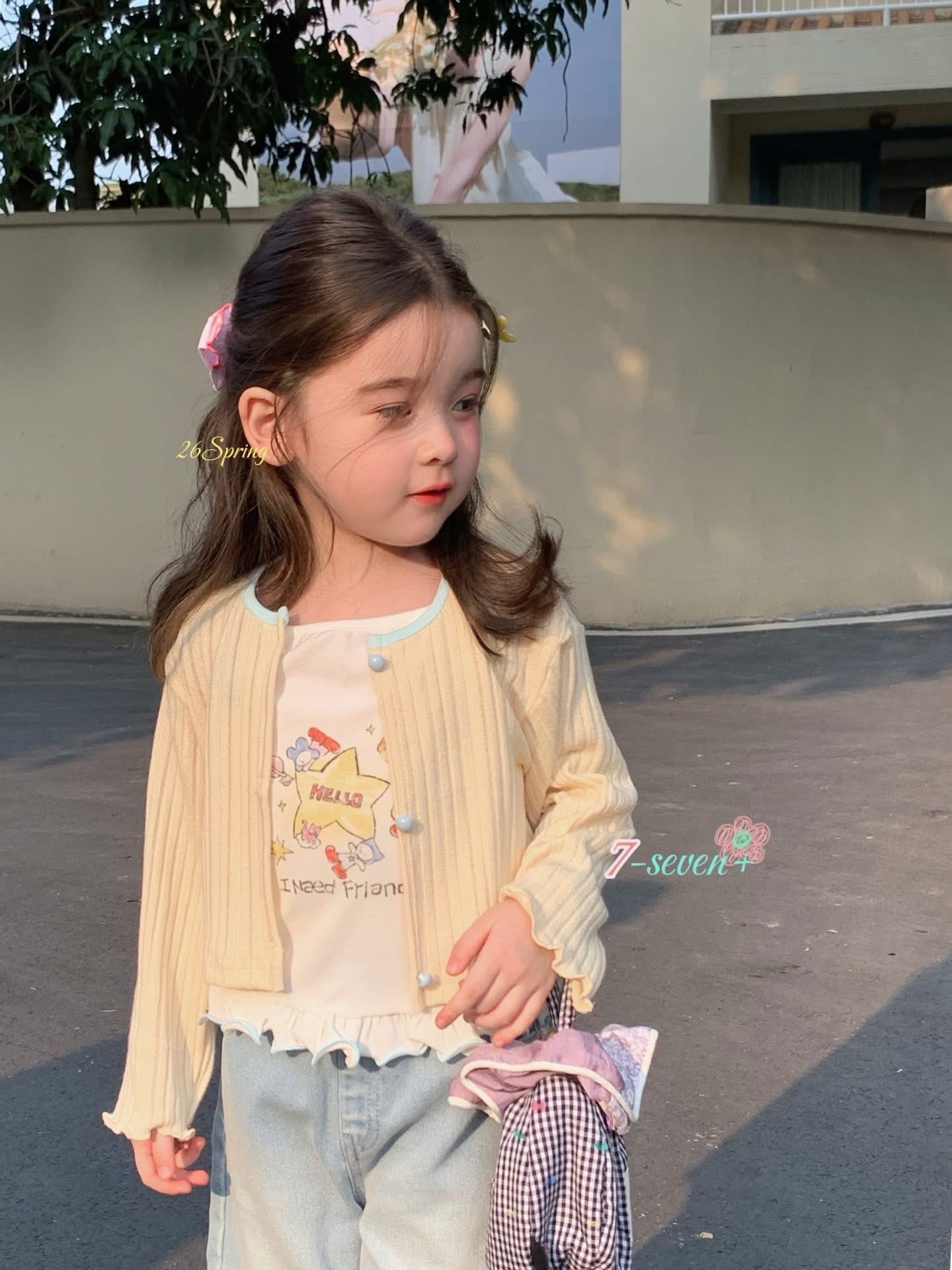 (H14) Set áo thun trắng hoạ tiết ngôi sao mix áo cardigan vàng Seven_thumbnail_2