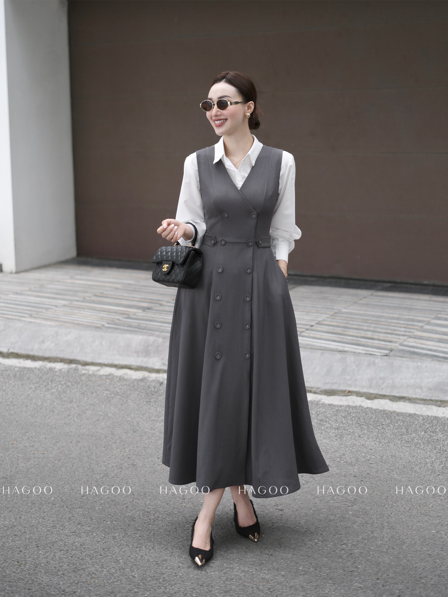 Váy xám nhiều cúc HAGOO_thumbnail_1