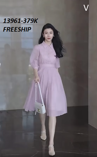 13961-Đầm xòe tay lở cổ bẻ cách điệu ( lụa tằm ý,lót thun)FREESHIP_thumbnail_0