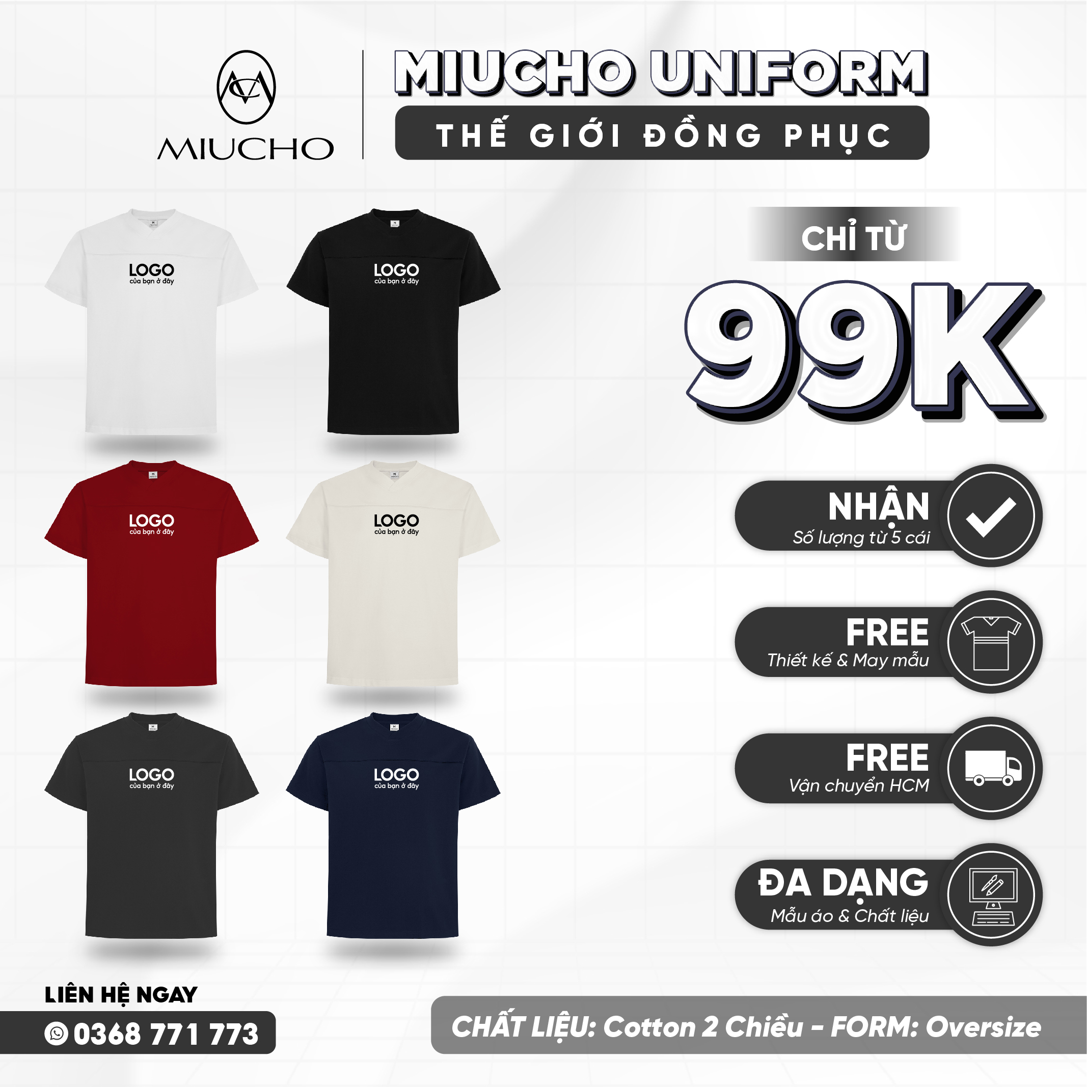 Áo thun form rộng cổ tim Miucho AT00038 vải 2c 240gsm