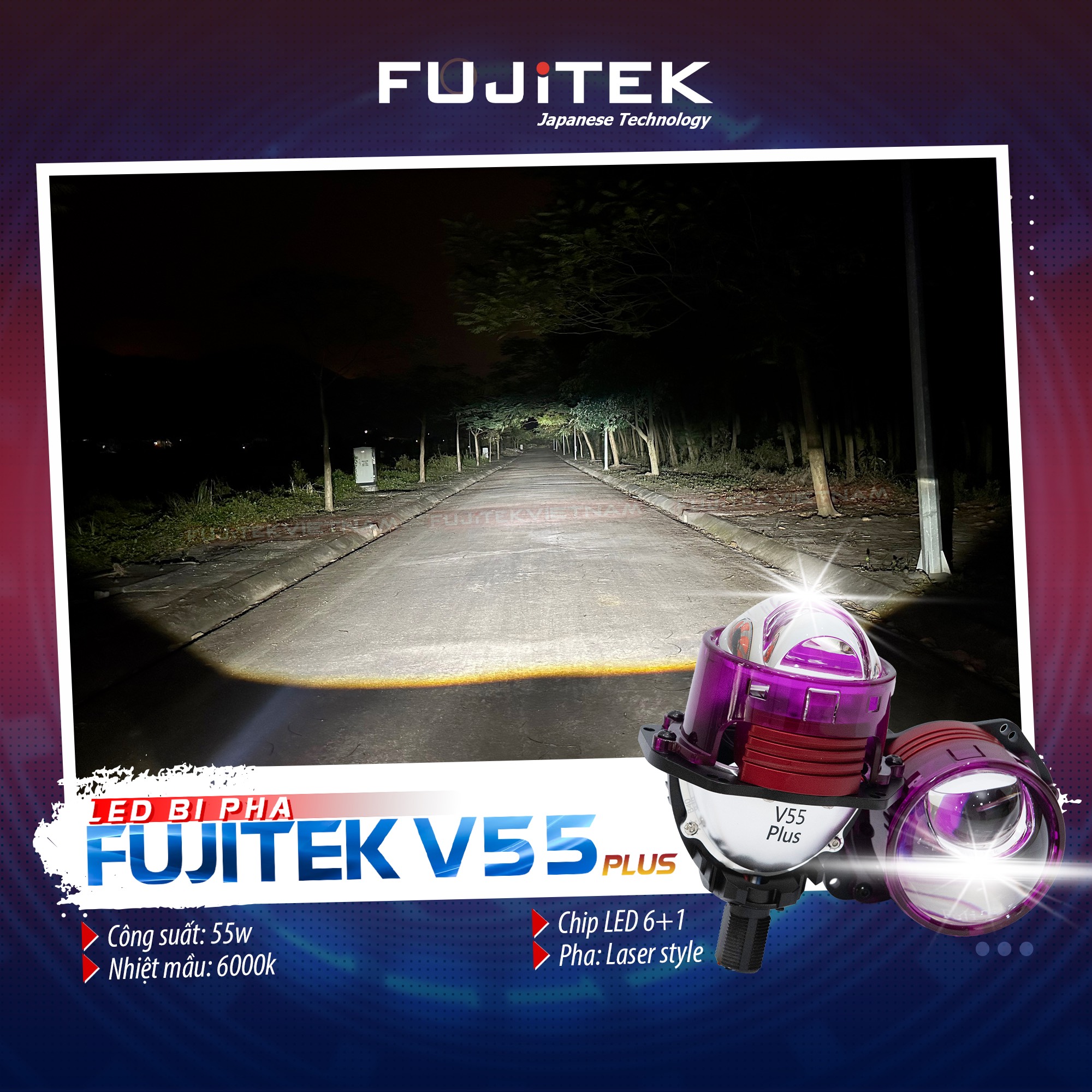 Fujitek V55 Plus Đèn bi led có trợ pha kiểu Laser độc đáo_thumbnail_5