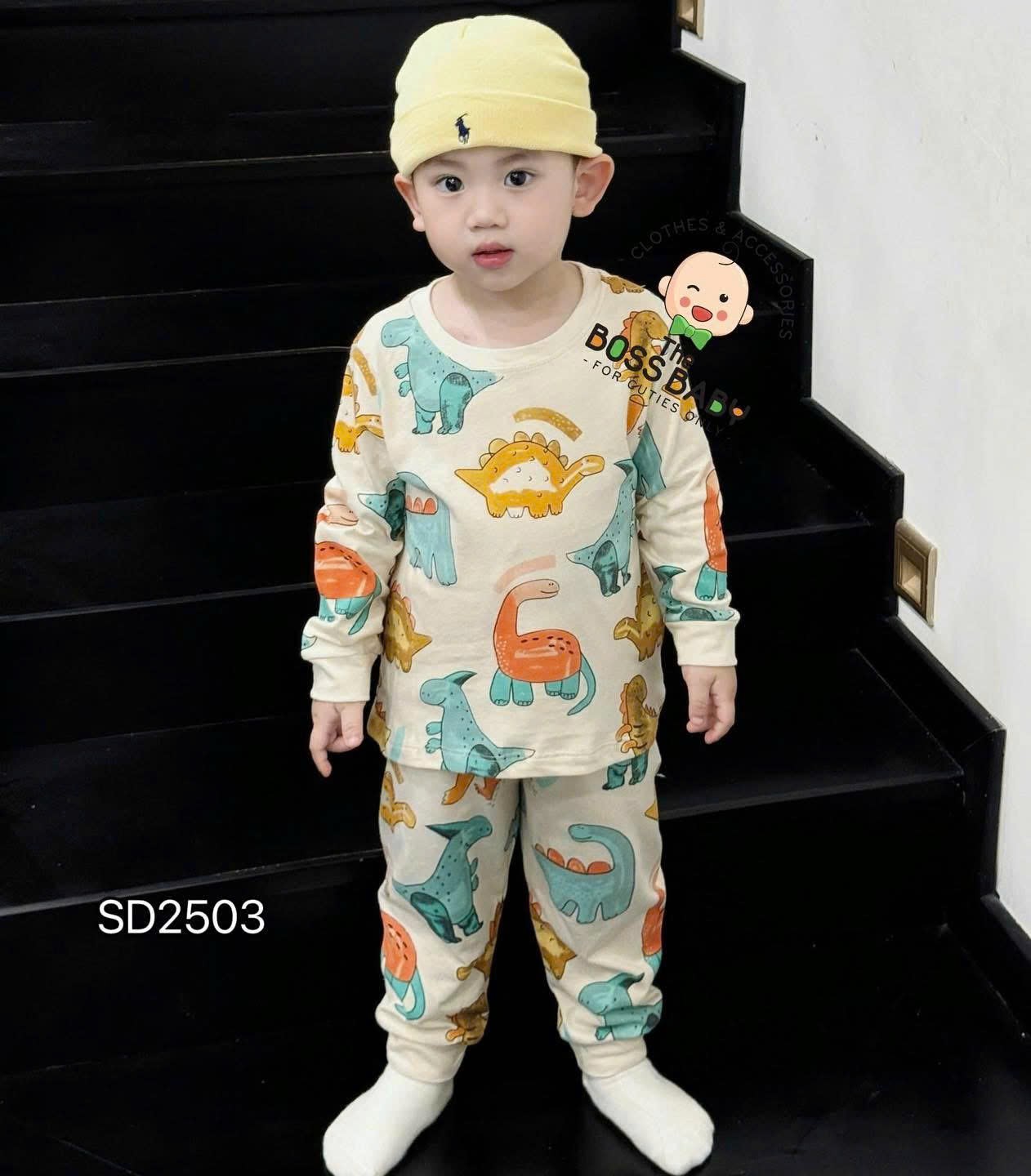 Bộ lẻ be cotton họa tiết khủng long