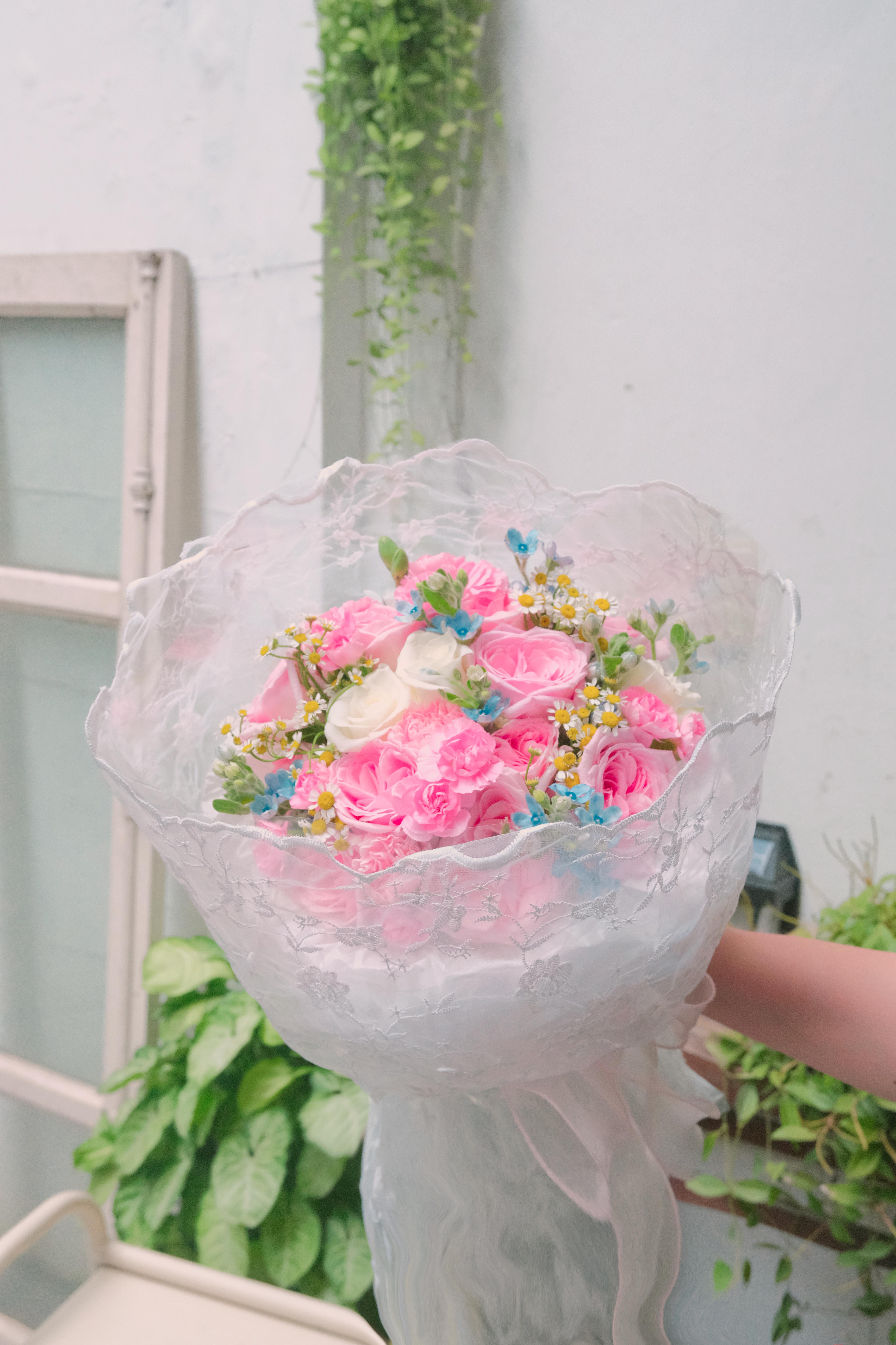 Bó hoa Vải Ren - Tone hồng