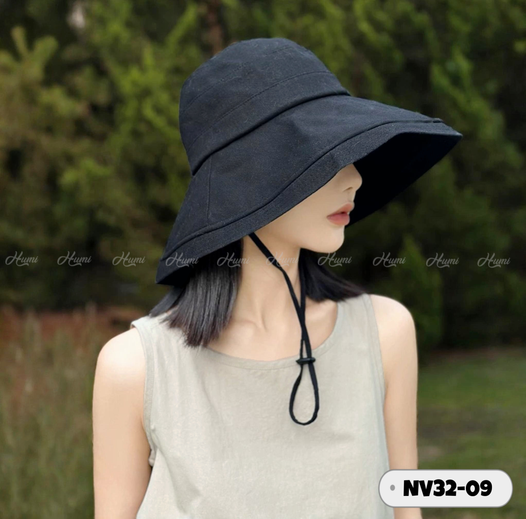 MŨVẢI COTTON-LINEN RỘNG VÀNH (NV32-09 ĐEN)