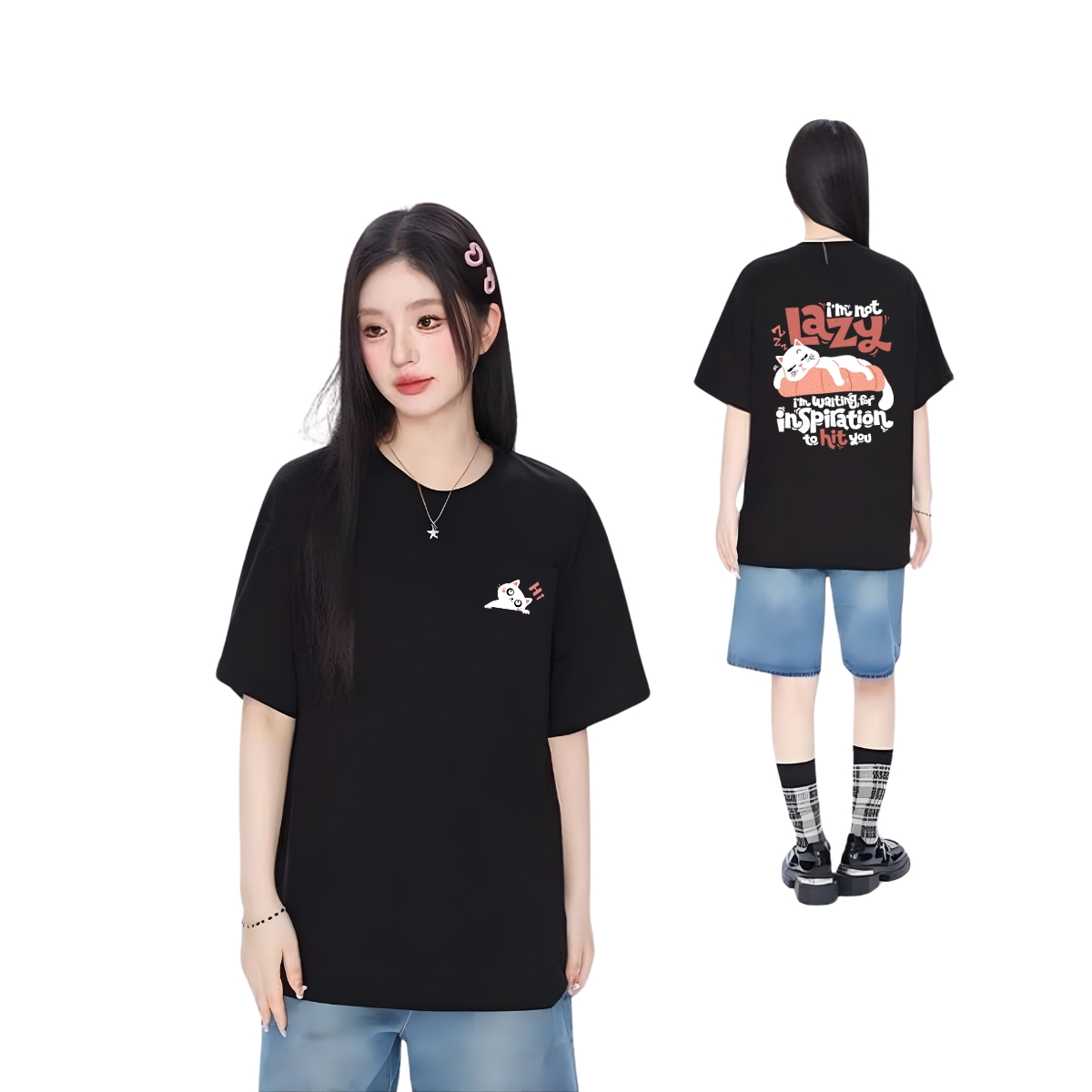 Áo thun unisex UX30-1141 LAZY hình mèo nằm dáng oversized local brand WETEE_thumbnail_6