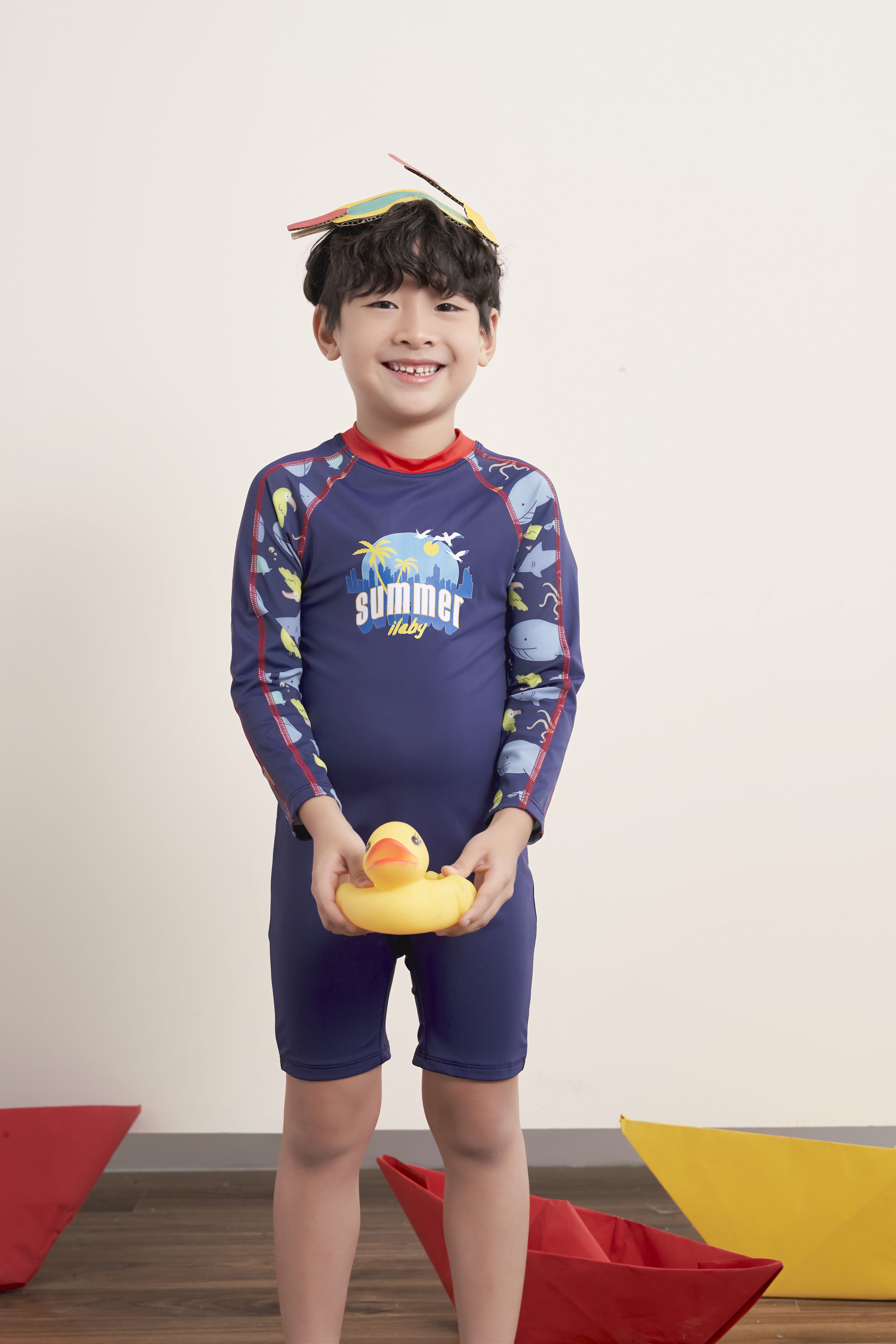 Bộ bơi liền áo dài tay phối hoạ tiết