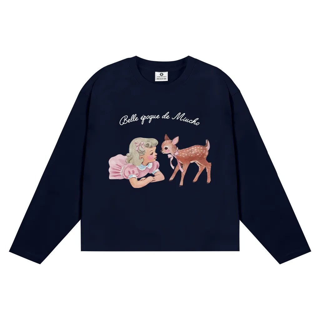 Áo tay dài boxy Miucho cotton co giãn 2C cổ tròn in hình dễ thương phong cách vintage 2649_thumbnail_9