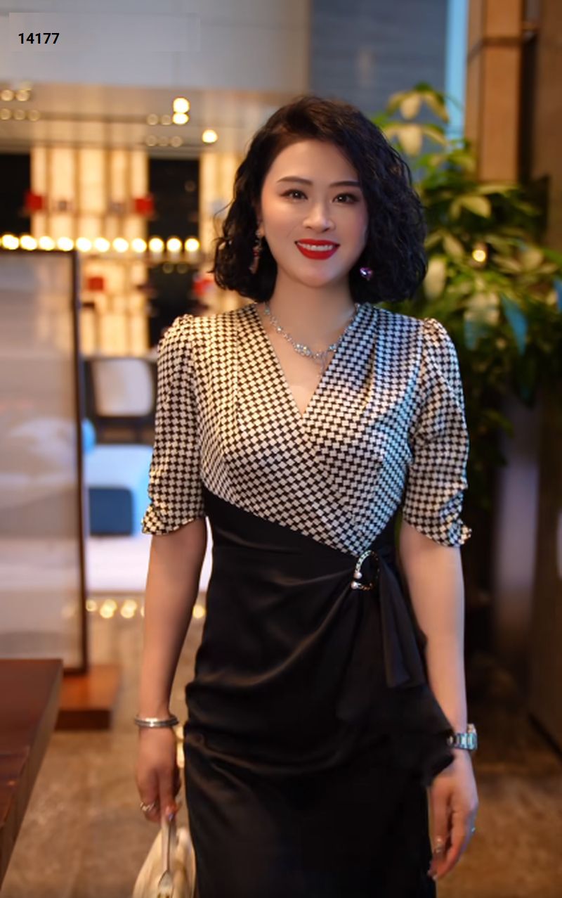 14177-Đầm body cổ tim đắp chéo eo nhún viền bèo (thun)_thumbnail_2