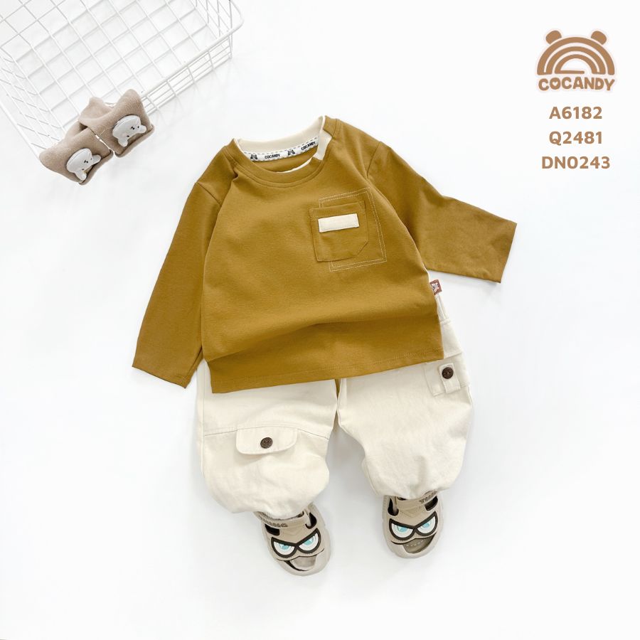 Áo dài RÊU cổ kép phối BE túi ngực