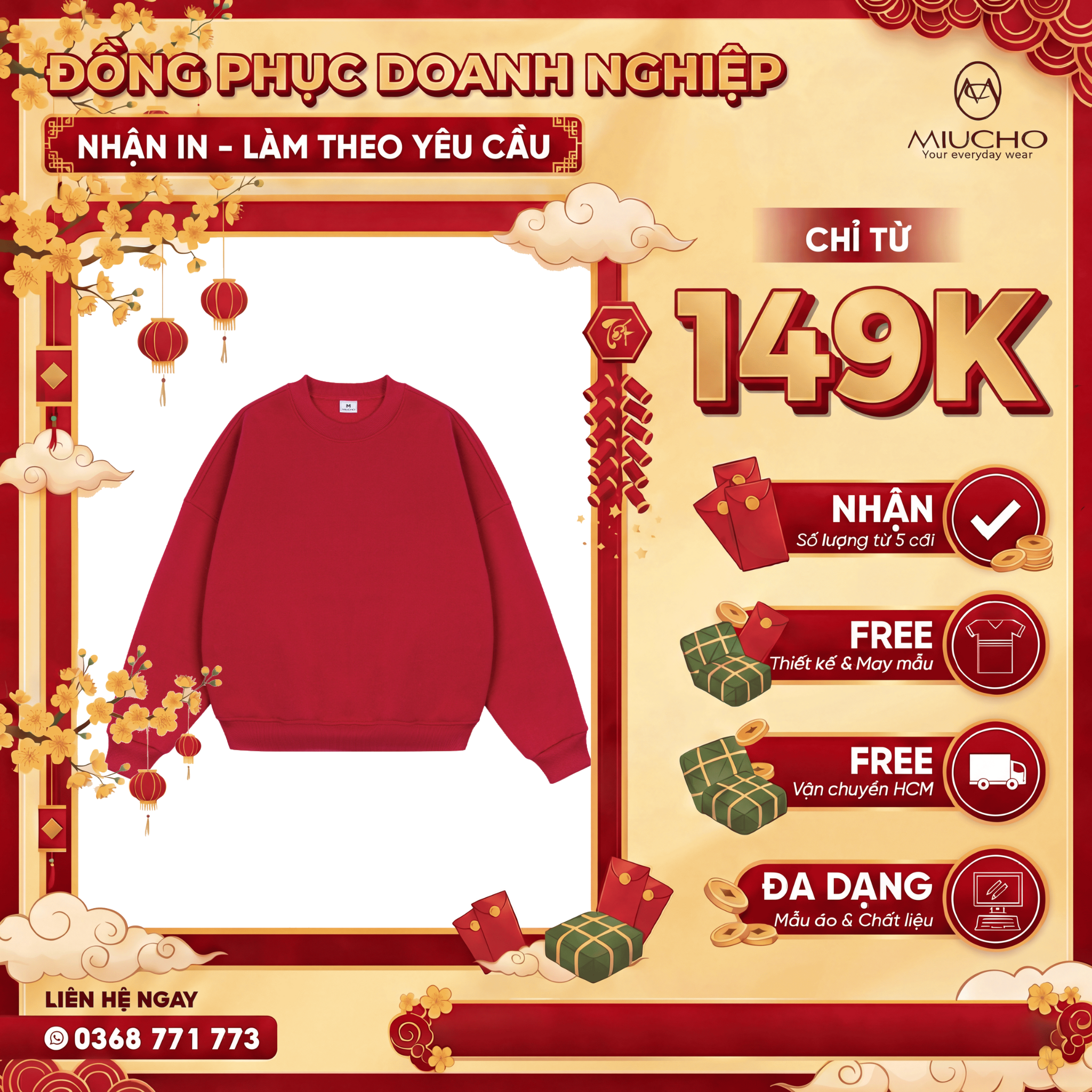 Áo sweater nam nữ trơn form boxy ST00040 Miucho cổ tròn vải nỉ bông 350 GSM