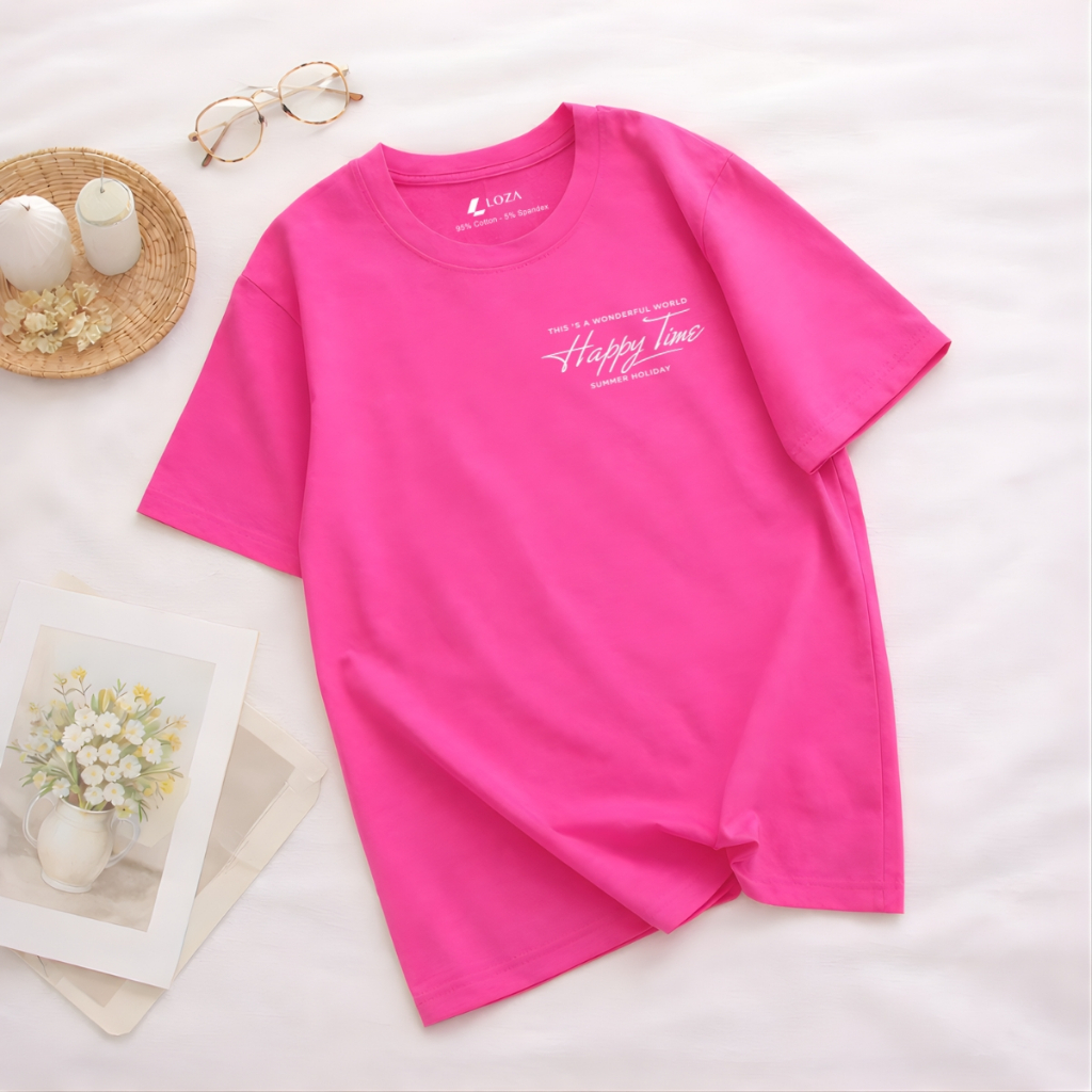 [Form rộng] Áo phông nữ dáng rộng NA03 hình chữ Happy Time - Loza RT8426_thumbnail_1