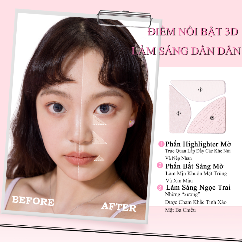 [VEECCI] Bảng phấn highlight 3 ô Veecci vỏ trái tim hồng gợn sóng 7.5g_thumbnail_2