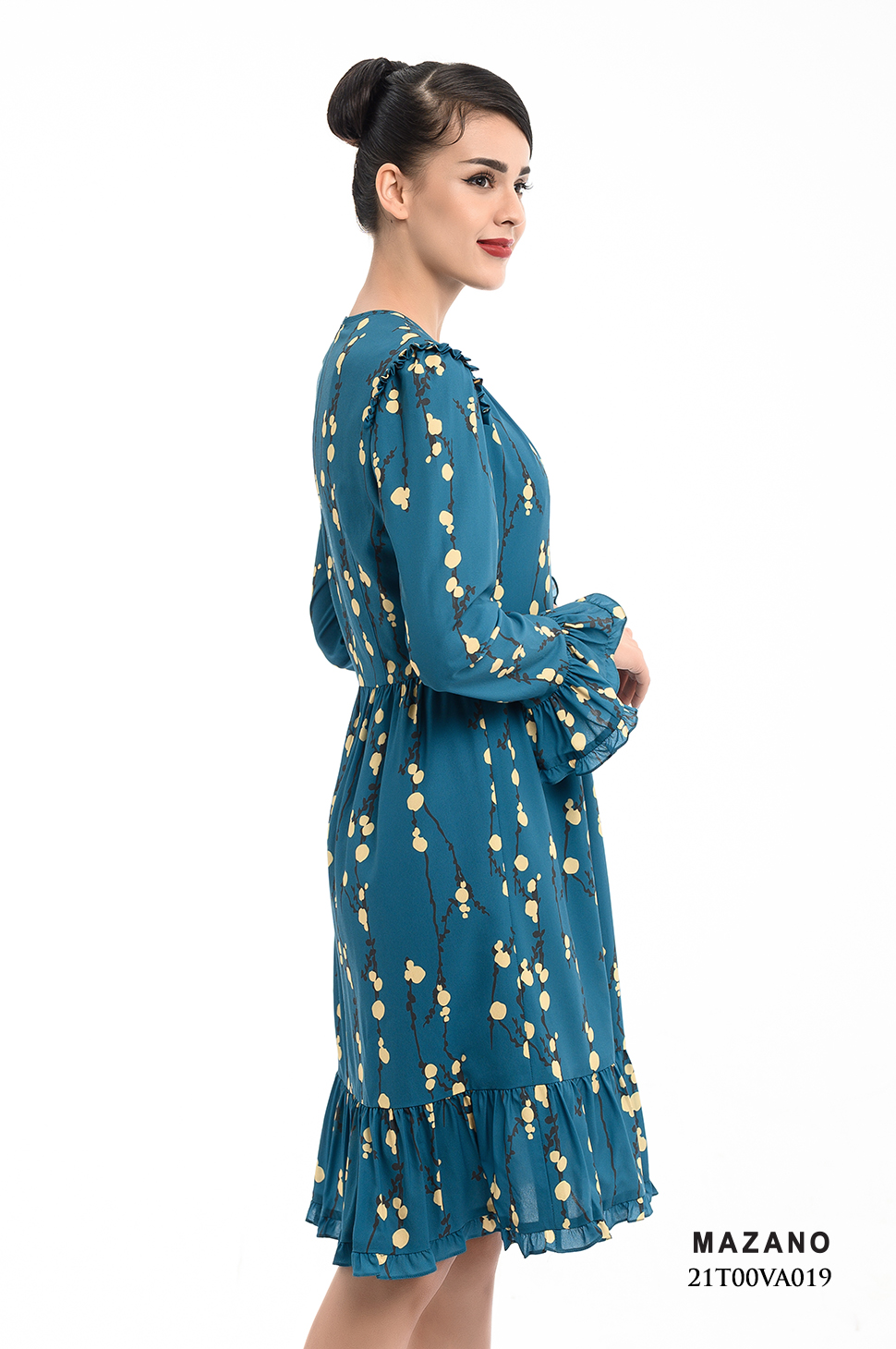 Đầm xanh họa tiết tay loe_thumbnail_1