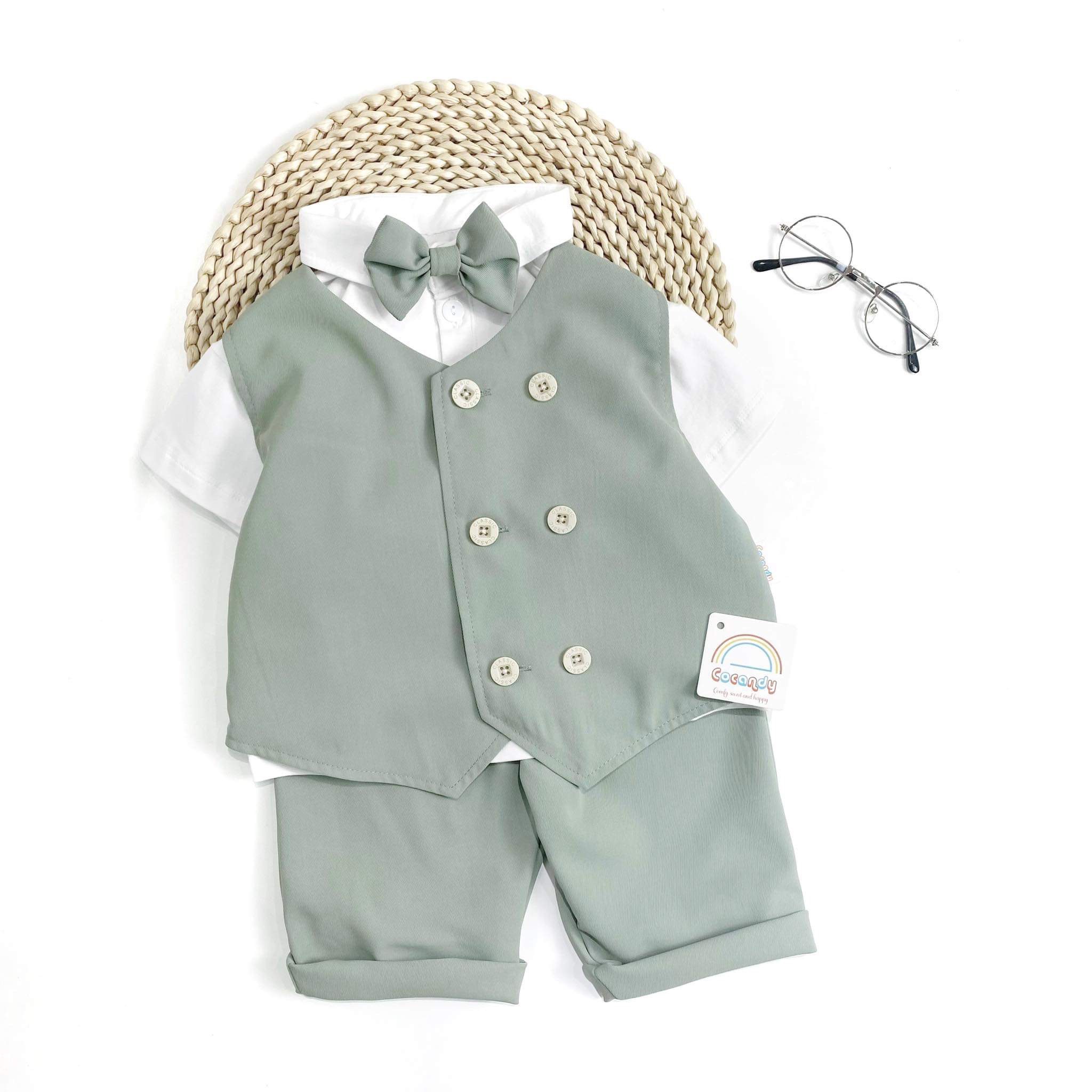 Bộ ghile XANH MINT CỘC 2 hàng cúc + nơ_thumbnail_0