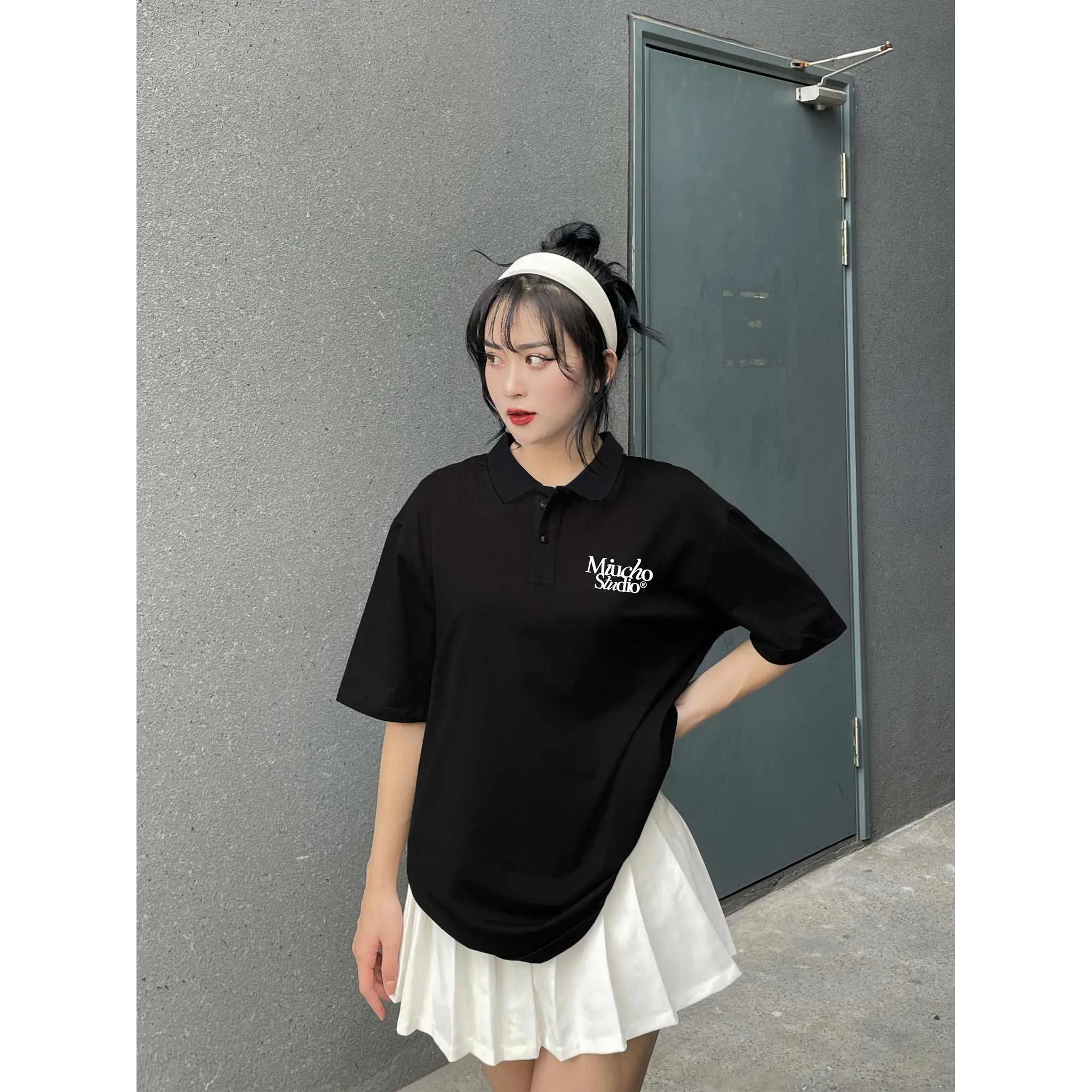 Áo polo form oversize basic 2476 Miucho tay ngắn cổ trụ vải cotton thoáng mát cao cấp_thumbnail_2