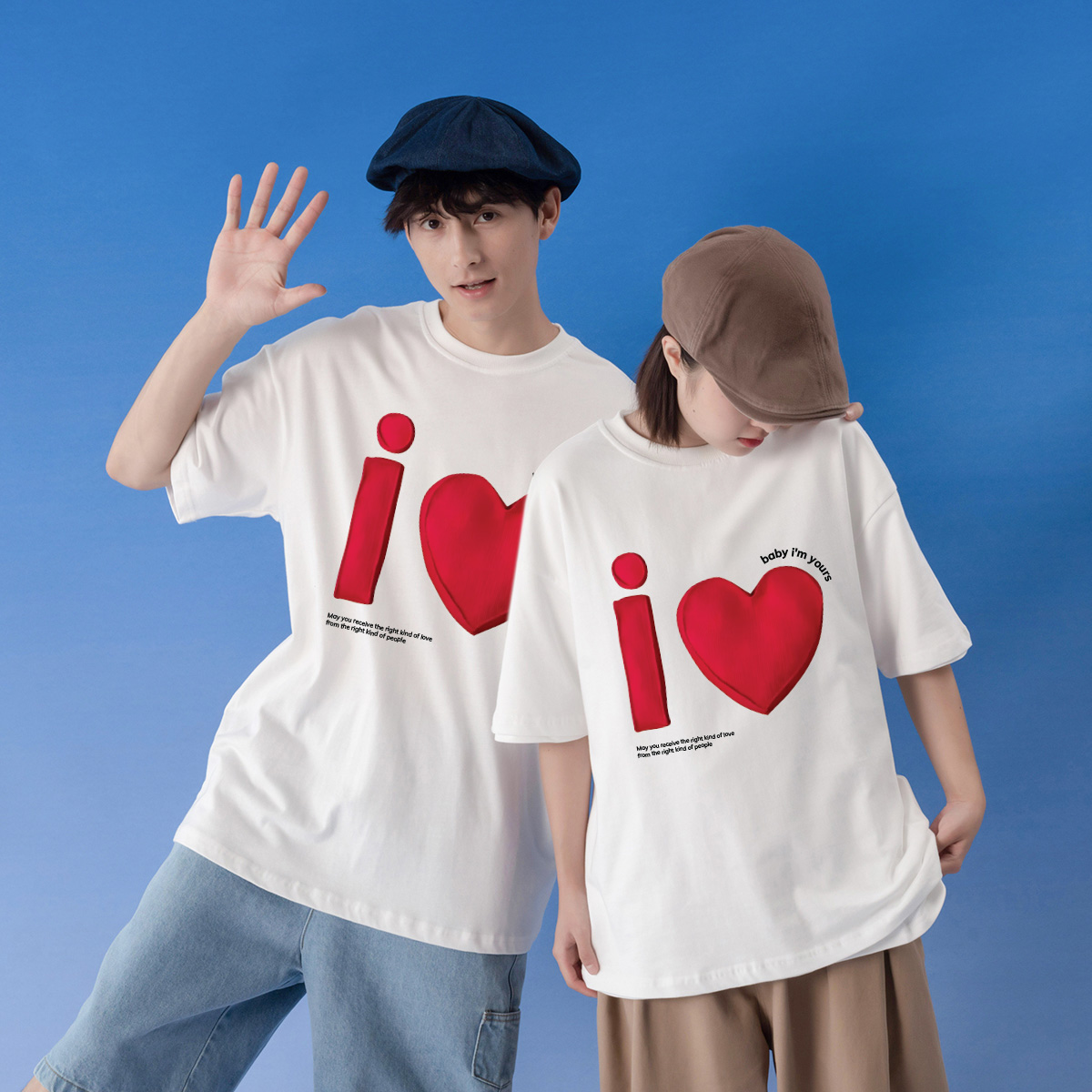 Áo thun cặp đôi couple trái tim from rộng ATD1373 Miucho vải cotton thoáng mát cổ tròn in mix_thumbnail_3