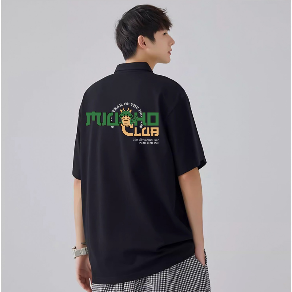 Áo polo form rộng nam basic nhiều màu PLD822 Miucho Man tay ngắn vải cotton Cổ trụ in typography_thumbnail_3