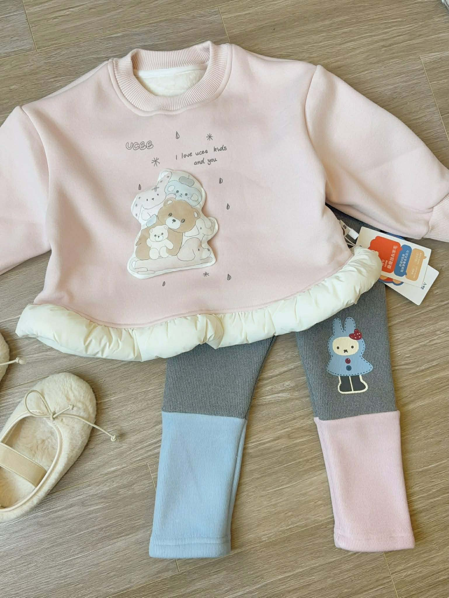 (G269) Áo nỉ lót lông màu hồng gấu bèo