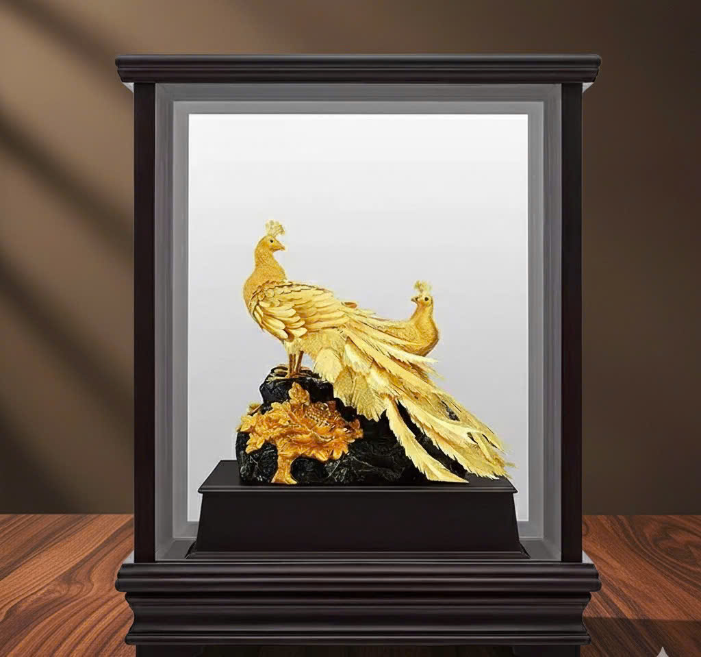 Đôi chim công mạ vàng 24k KT 29x17x34 cm