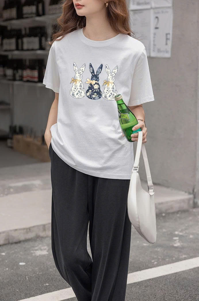 Áo thun nữ form vừa regular dáng ngắn ARD2343 Miucho vải cotton thoáng mát in hình thỏ dễ thương_thumbnail_5