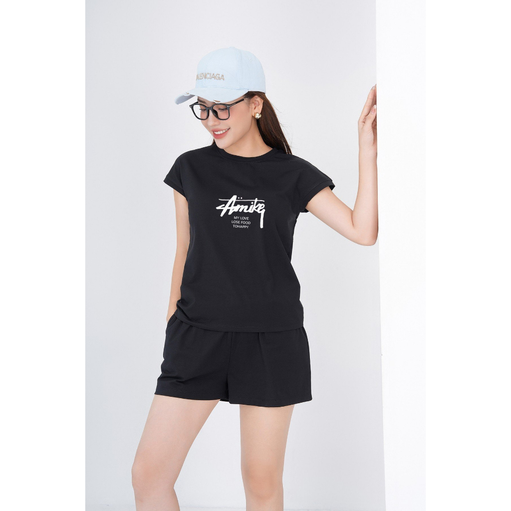 [Form Vừa] Set đồ nữ (áo thun form vừa + quần đùi) cotton tay hến in chữ Amikq - Bộ đồ nữ Loza - BH6295_thumbnail_1