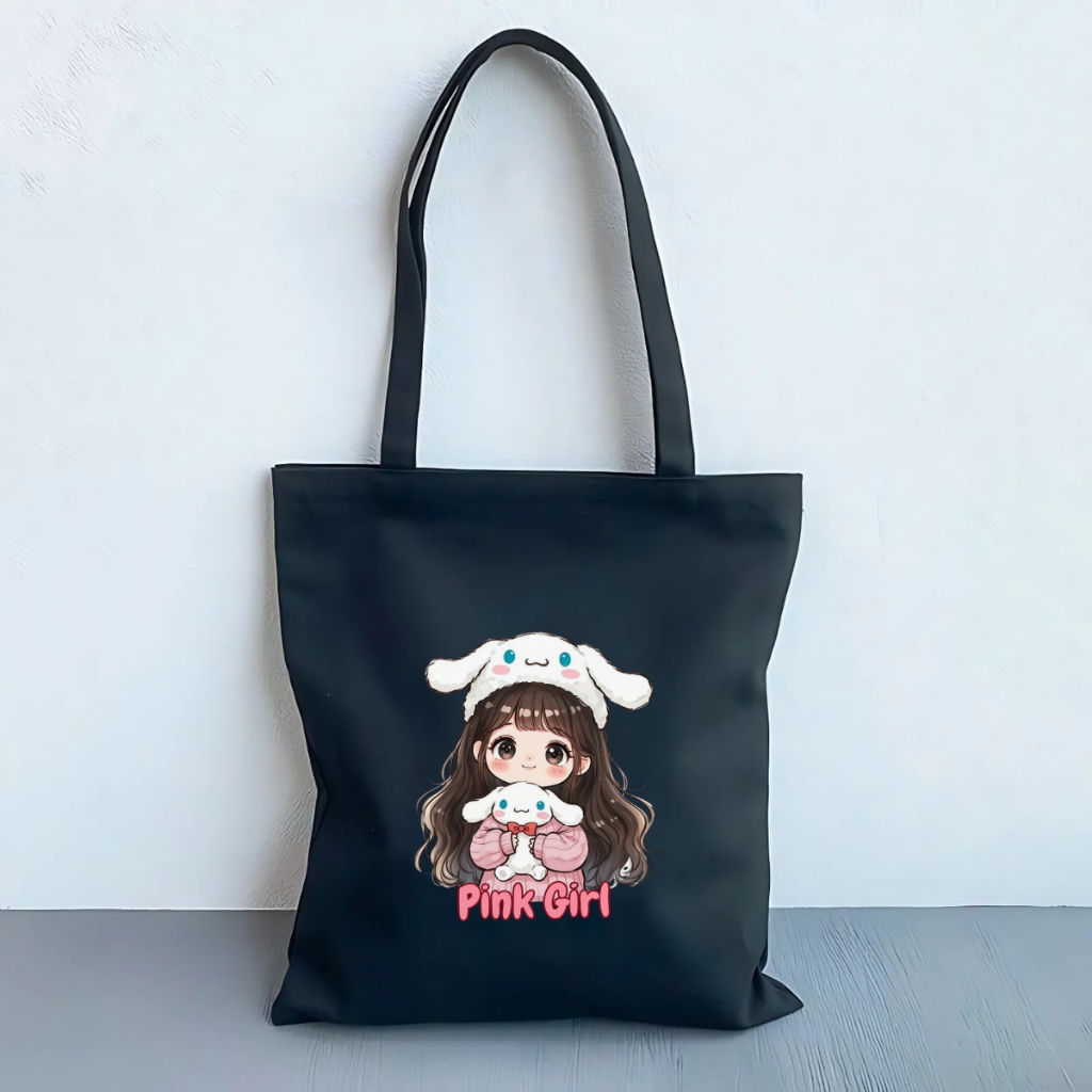 Túi tote vải canvas We Tee hình cô gái hottrend đội mũ thỏ trắng, có khóa kéo và ngăn phụ - WTU09_thumbnail_4