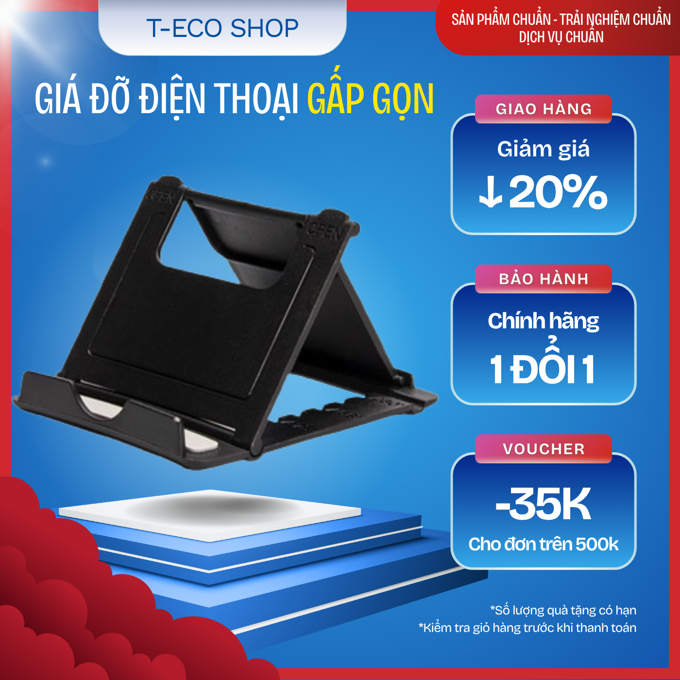 T-ECO SHOP Giá Đỡ Điện Thoại & Máy Tính Bảng Gập Gọn – Điều Chỉnh Góc Linh Hoạt, Nhựa Bền Nhẹ