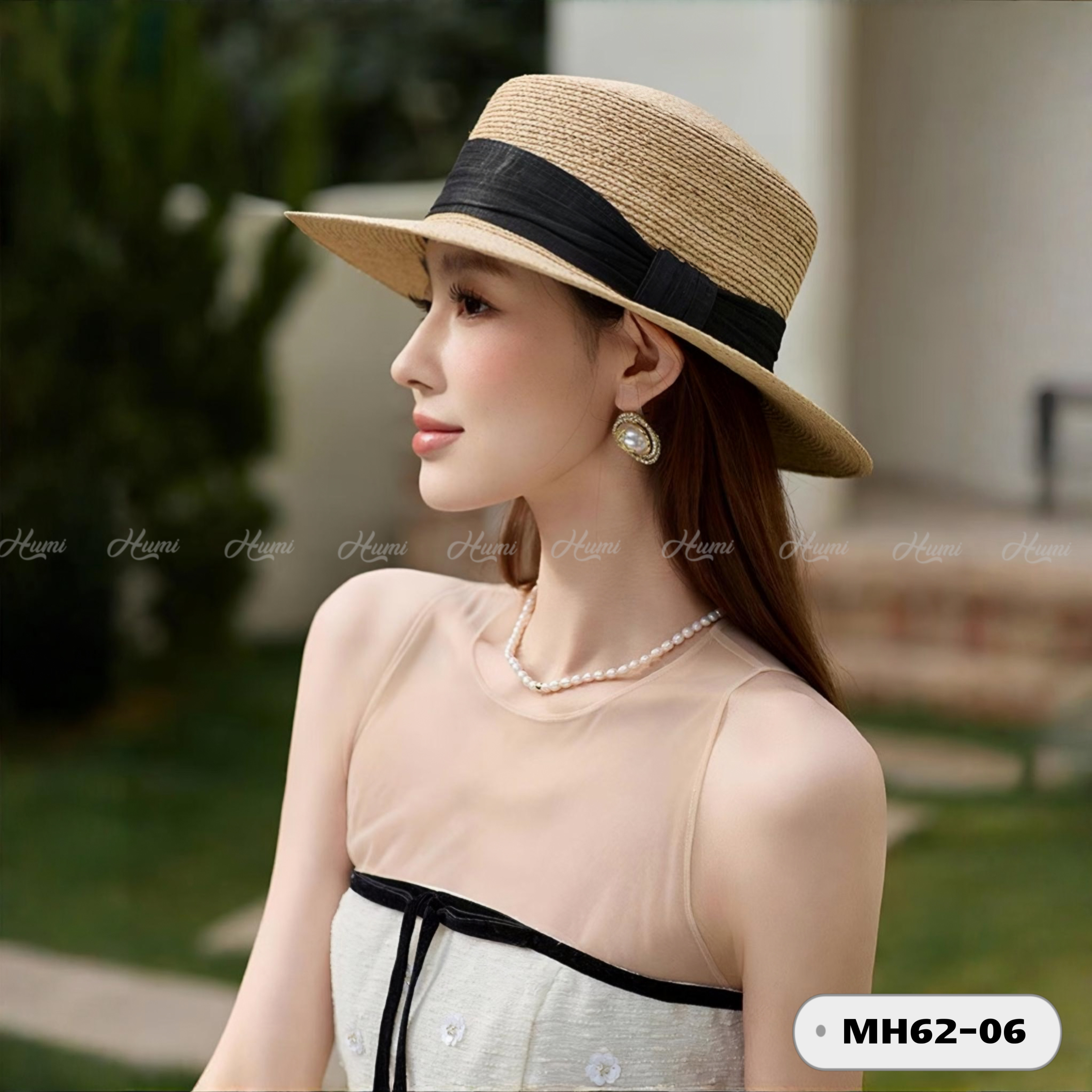 MŨ RAFFIA CAO CẤP (MH62-06 NƠ ĐEN)