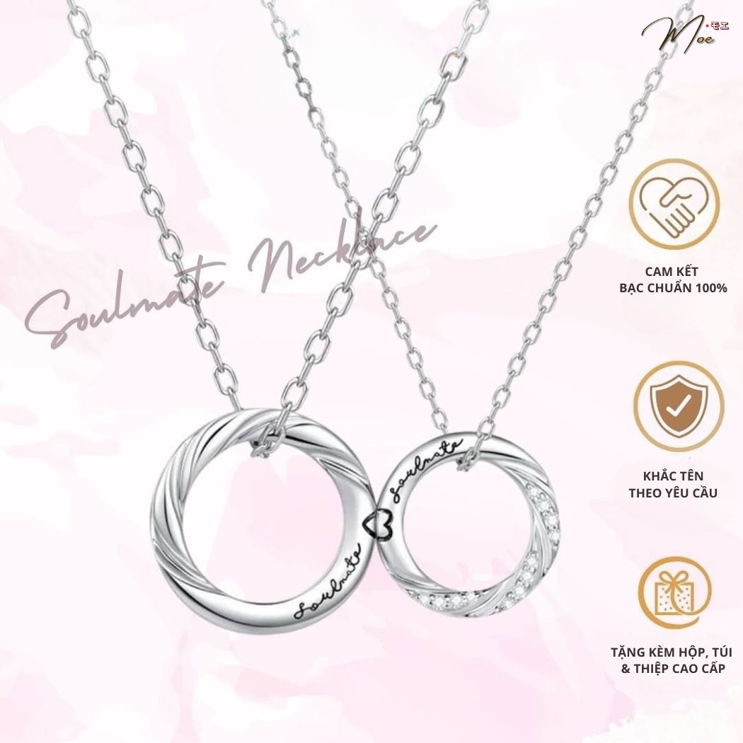 D255 - Dây chuyền đôi nhẫn tròn sóng chéo vĩnh cửu khắc tên theo yêu cầu
