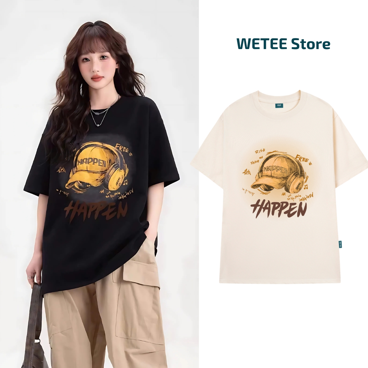 Áo phông oversize nam nữ hình mũ HAPPEN local brand We Tee - WU0956