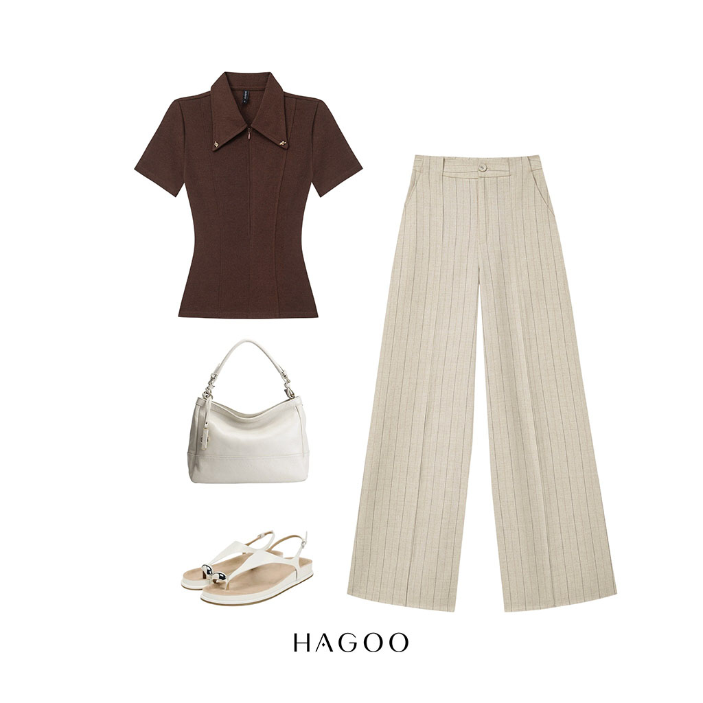 Các nàng cũng có thể phối với Áo thun kéo khóa cúc trang trí HAGOO