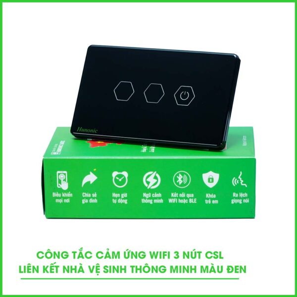 Công tắc cảm ứng WiFi Hunonic Datic 3 Nút CSL, màu Đen