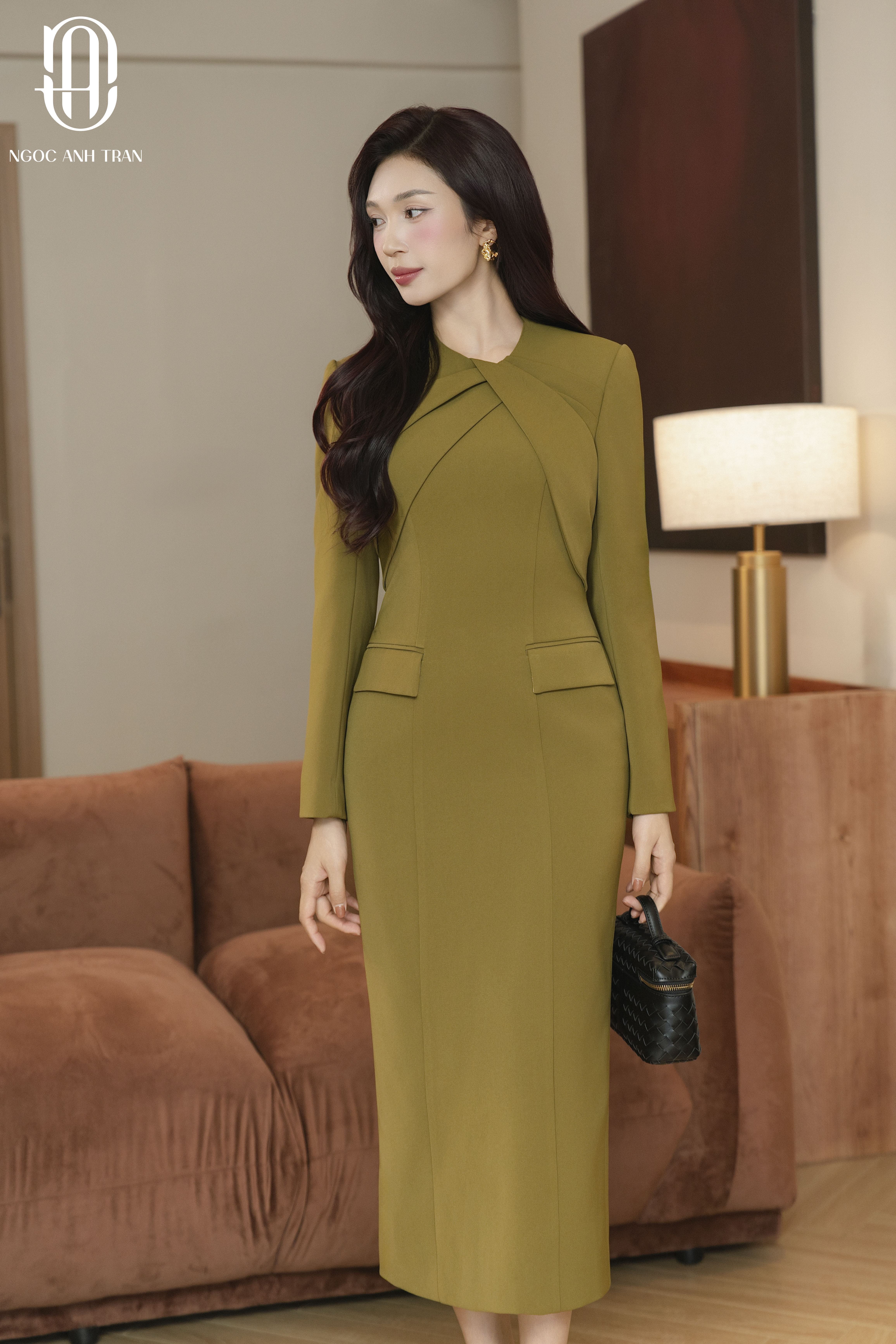 D159 - Đầm xanh rêu dài tay_thumbnail_2