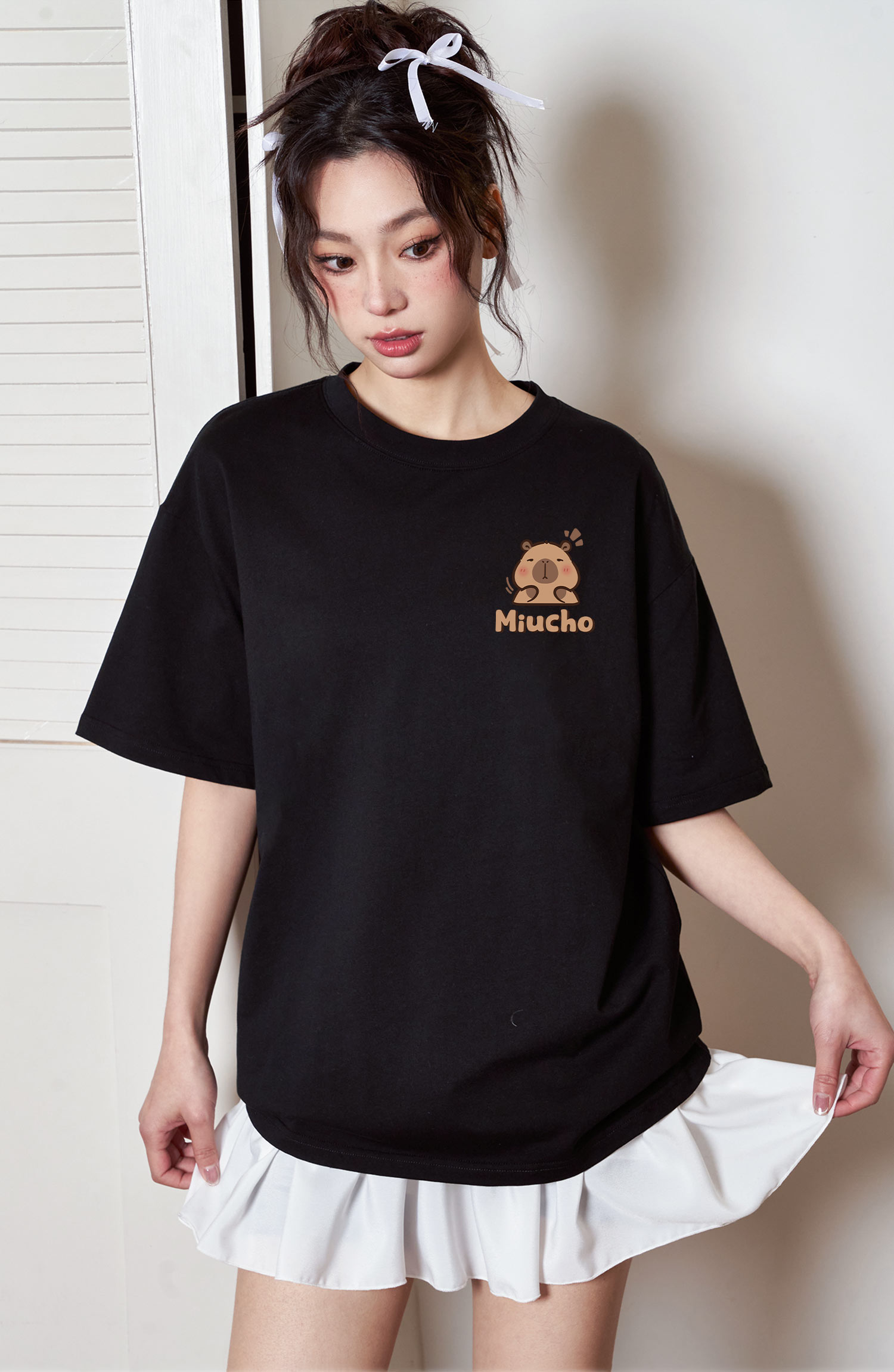 Áo thun gấu Capybara unisex form rộng tay lỡ màu xinh ATD1217 Miucho vải cotton thoáng mát cổ tròn in mix_thumbnail_29