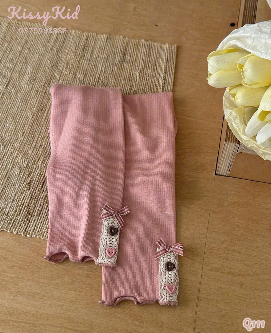 (Q111) Quần legging hồng trơn thêu ở gấu quần Hey Mingxing_thumbnail_0