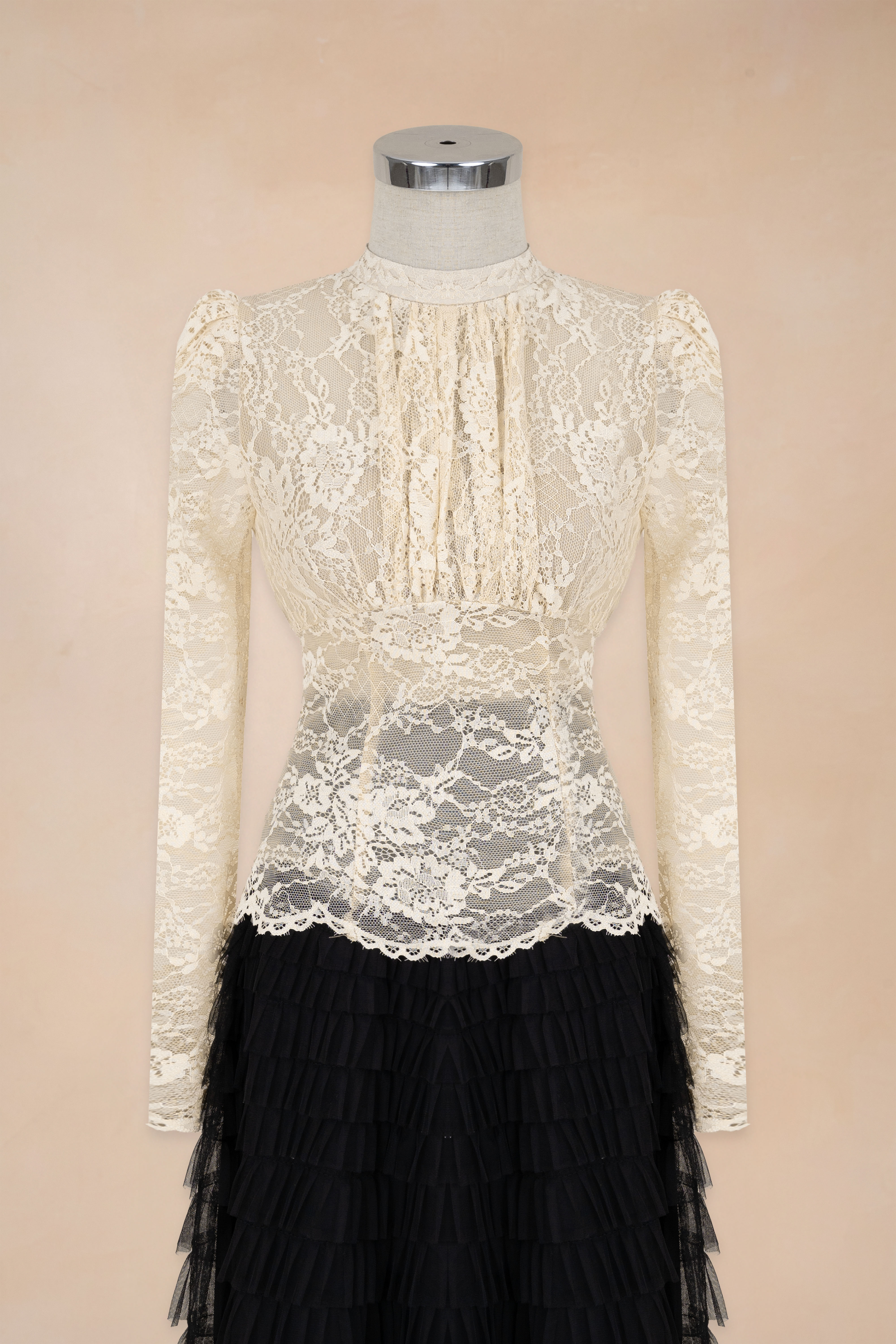 Áo Ren Hoa Cổ Cao Tay Dài