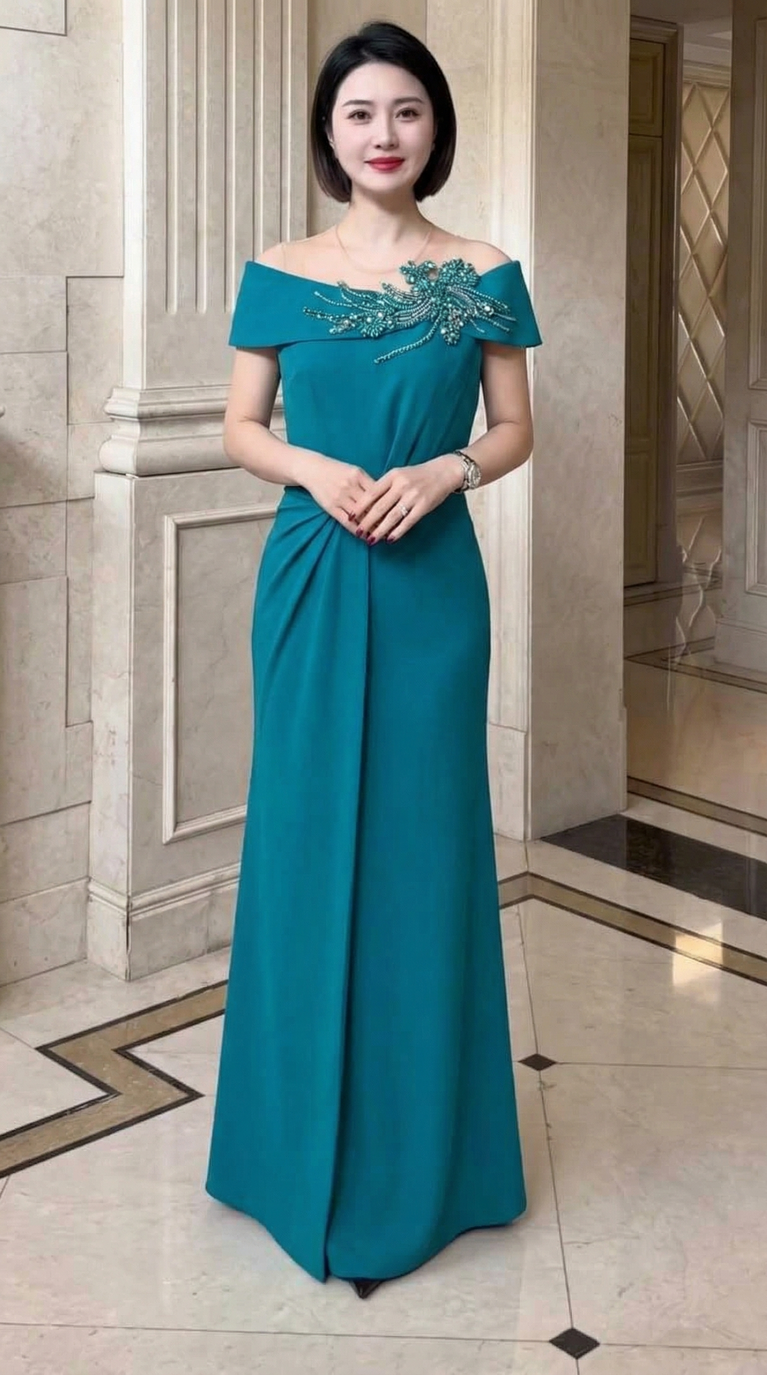 Đầm dạ hội dự tiệc  phối ren hoa cao cấp